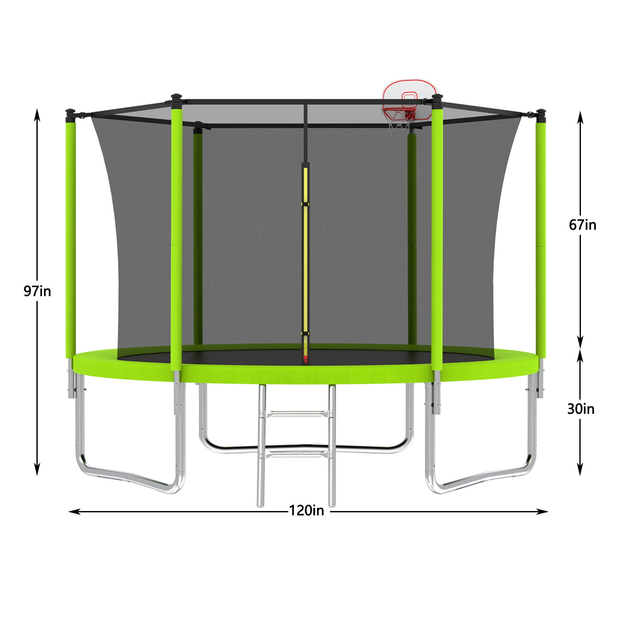 Leumius 10 ft Outdoor Trampoline for Kids with Basketball Hoop and Safety Enclosure Net (Green, 10 ft) 5ymx0