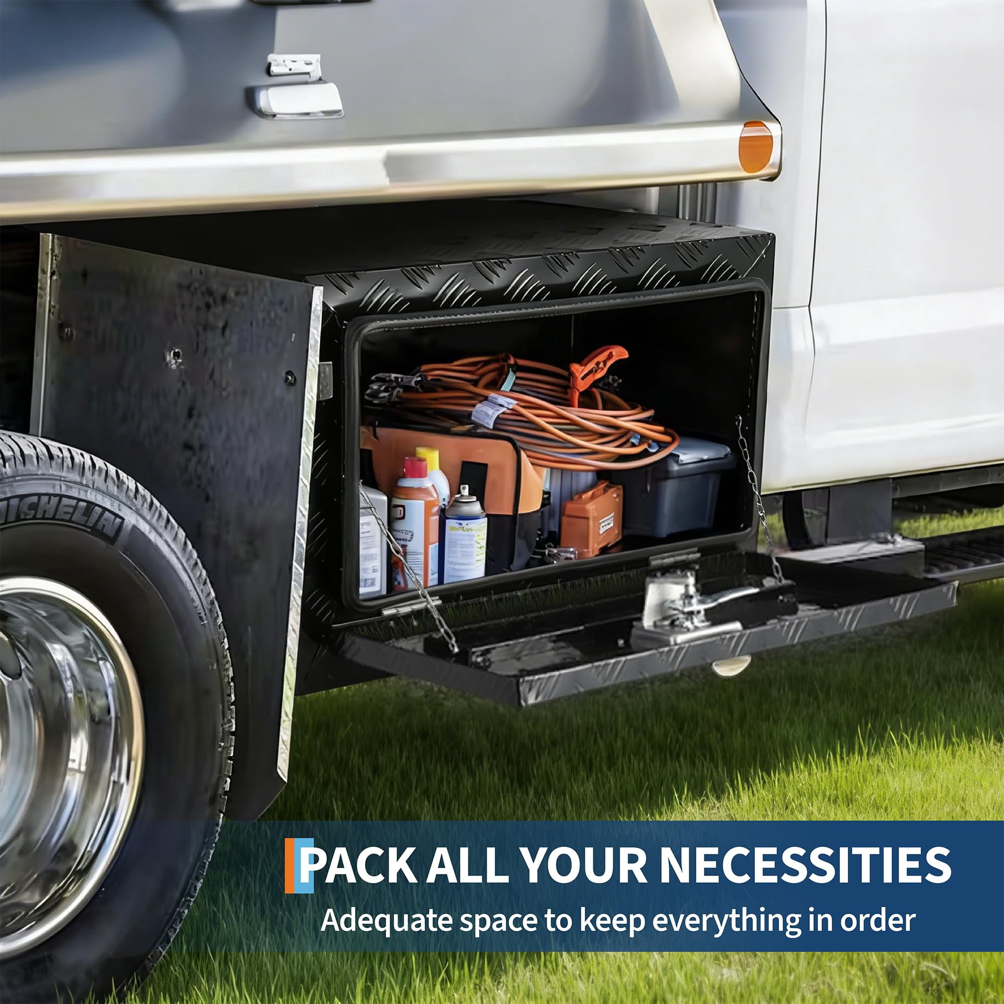 JustSmart Heavy Duty Aluminum Underbody Truck Tool Box, Waterproof Storage with Lockable T-Handle (Glossy Black, 36 in) hr3g4