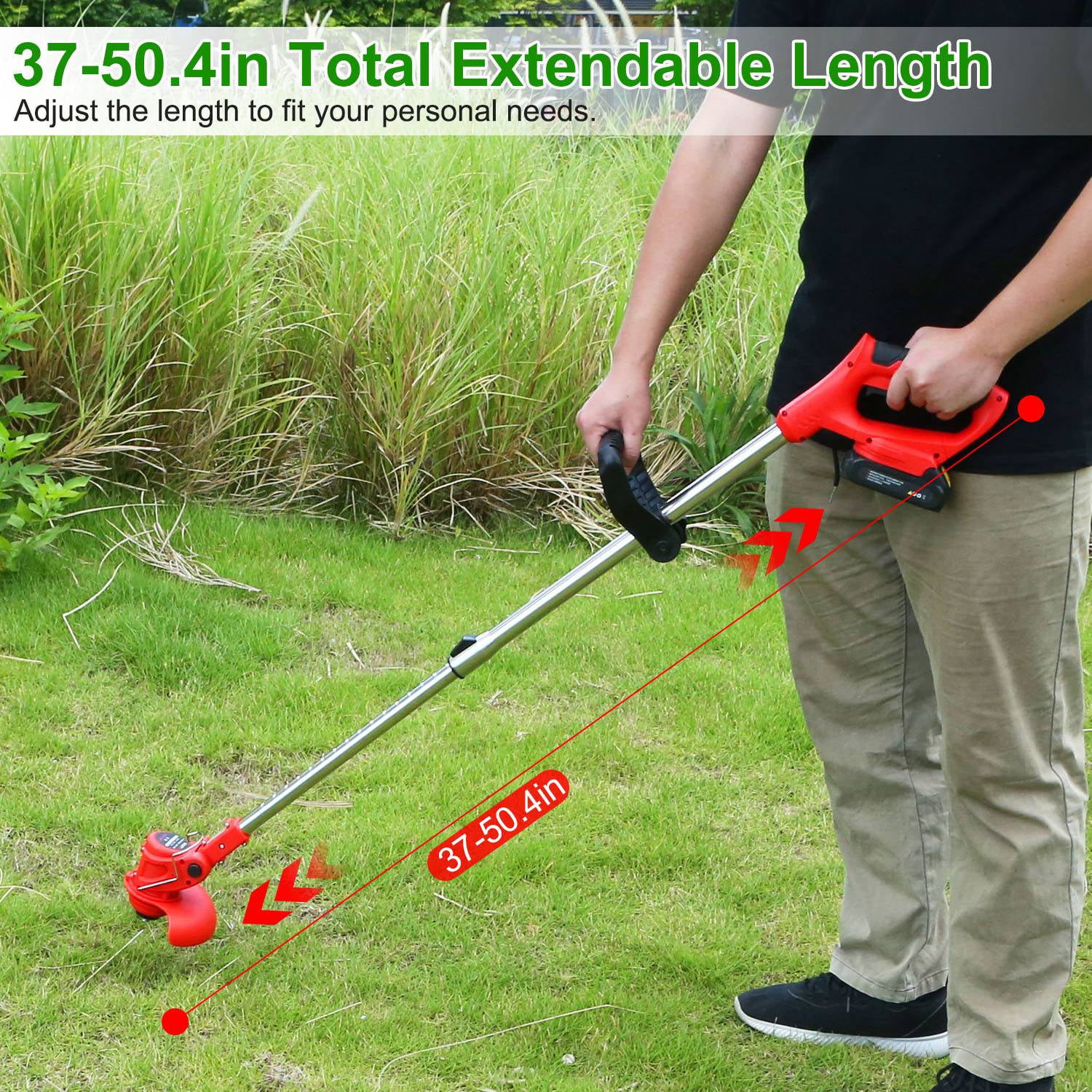 TeqHome 21V Cordless String Trimmer Electric Weed Wacker with 2 Batteries and 8 Blades (Red, 37-50.4 in) yx5xy