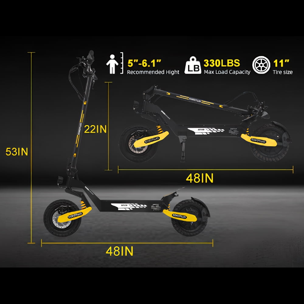 EOEOTWO Off-Road Electric Scooter for Adults, 1200W Motor, 30 MPH Speed, 25-Mile Range, Foldable Commuter Scooter (Yellow, 330 lb Capacity) sb4g6