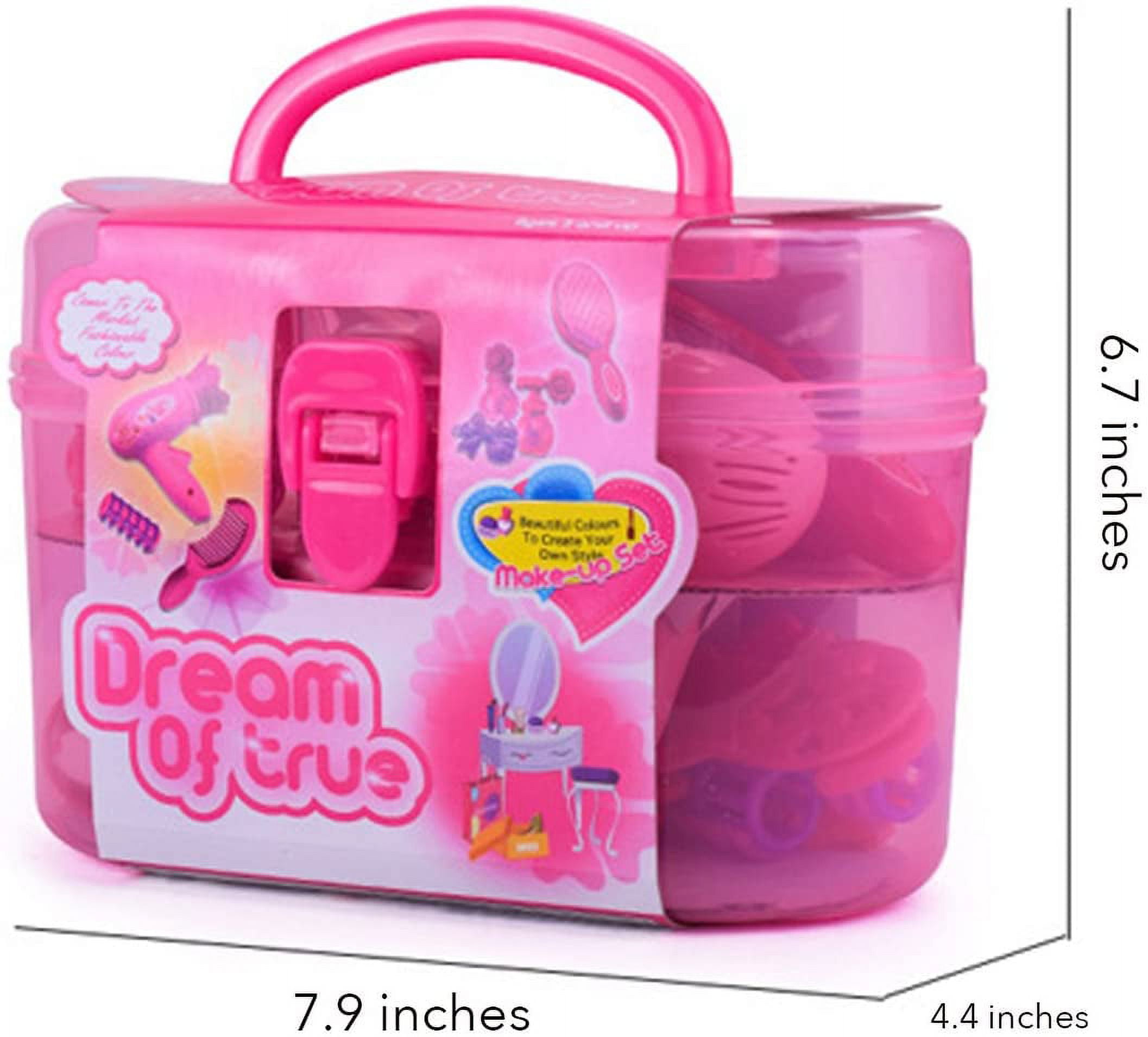 Rirool Pretend Play Makeup and Hair Salon Activity Set with Portable Carrying Case (Pink, 17-Piece Set) s7s60