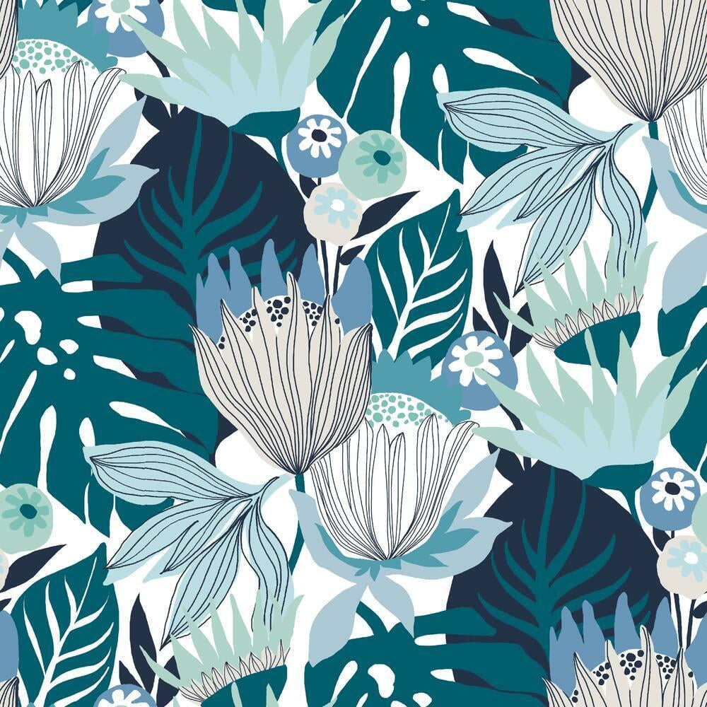 RoomMates Retro Tropical Leaves Peel and Stick Wallpaper (Pink, 20.5 in x 16.5 ft) jncuq
