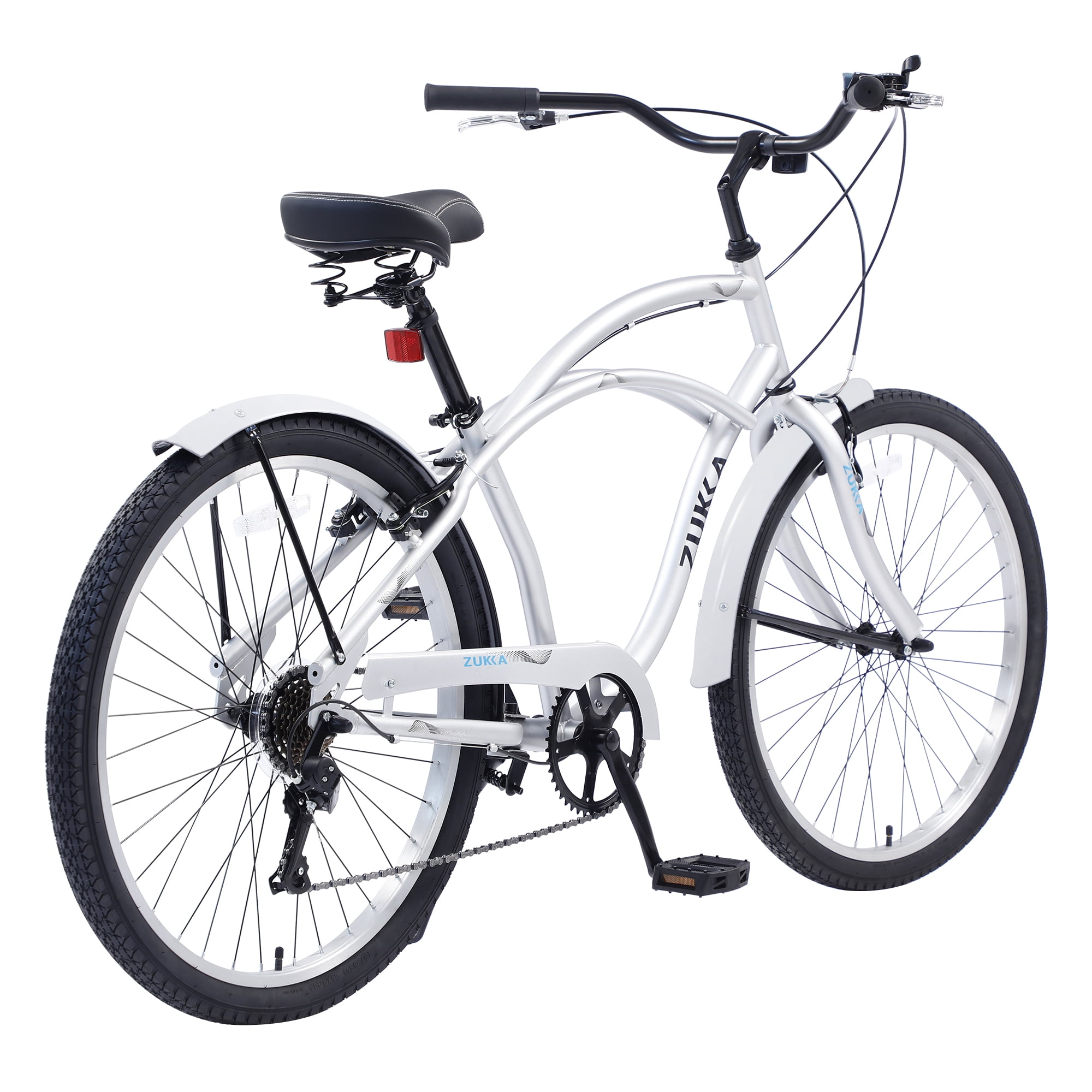 TheEshow Men's Beach Cruiser Bike, 7-Speed Commuter Bicycle, Durable Steel Frame (Silver, 26 in) hagv7