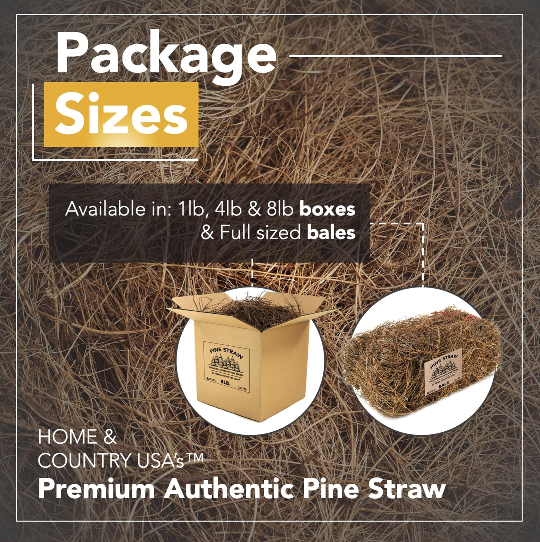 Home and Country USA Premium Pine Straw Mulch for Landscaping and Gardening (Natural Brown, 4 lb) tf0rb