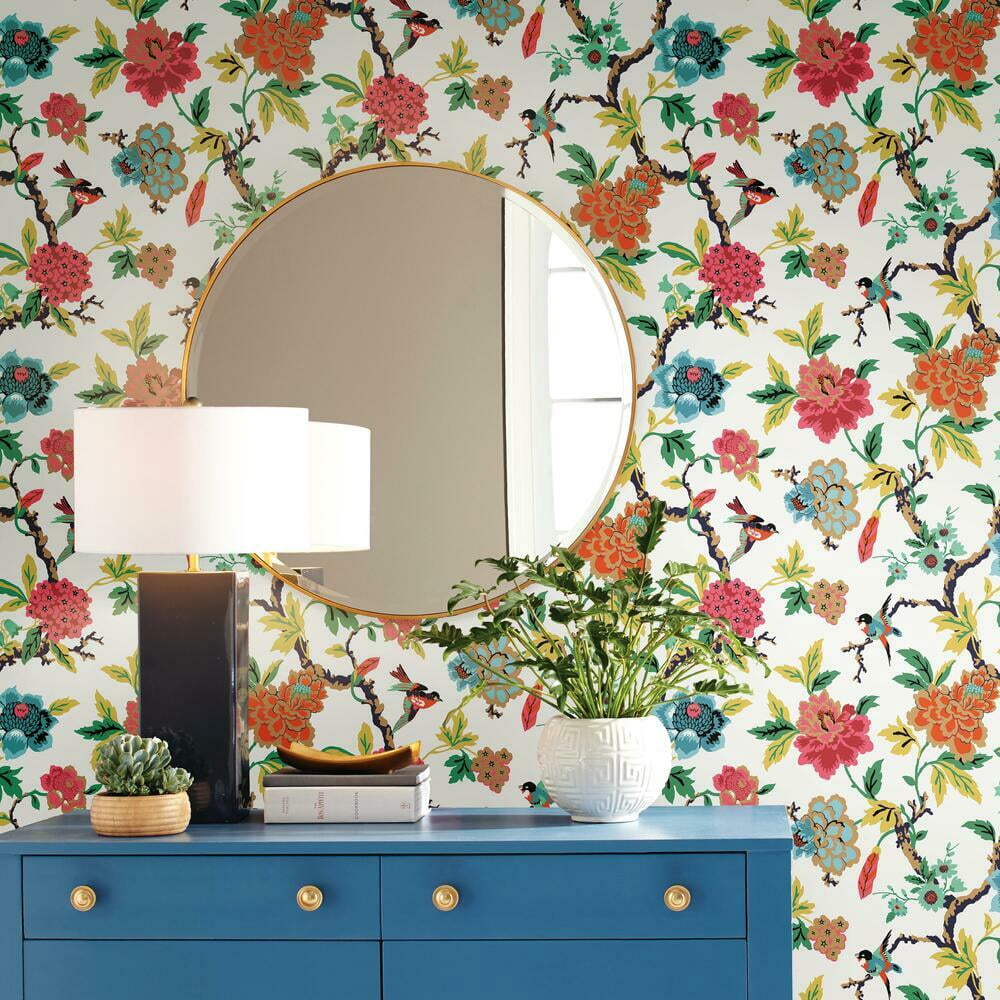 RoomMates Waverly Candid Moments Peel and Stick Wallpaper (Red, 18 in x 18.86 ft) dgpmx