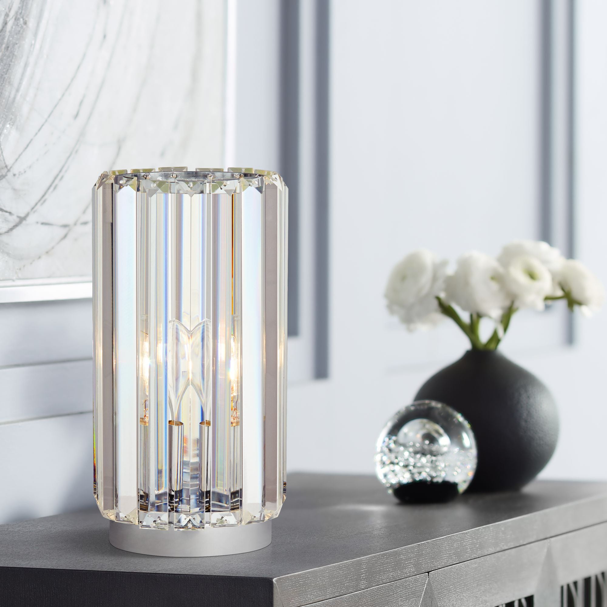 360 Lighting Caledan Modern Accent Table Lamp with Clear Crystal Rods (Clear, 10.5 in High) jnn78