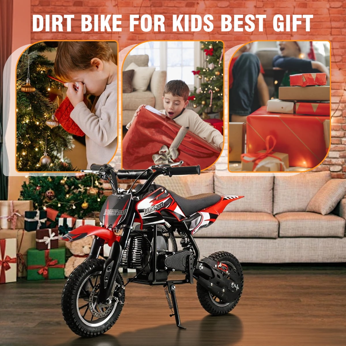 TOXOZERS 50cc 2-Stroke Gas Dirt Bike for Kids, Off-Road Mini Motorcycle with Front & Rear Suspension (Red, 42 in) x9ubt