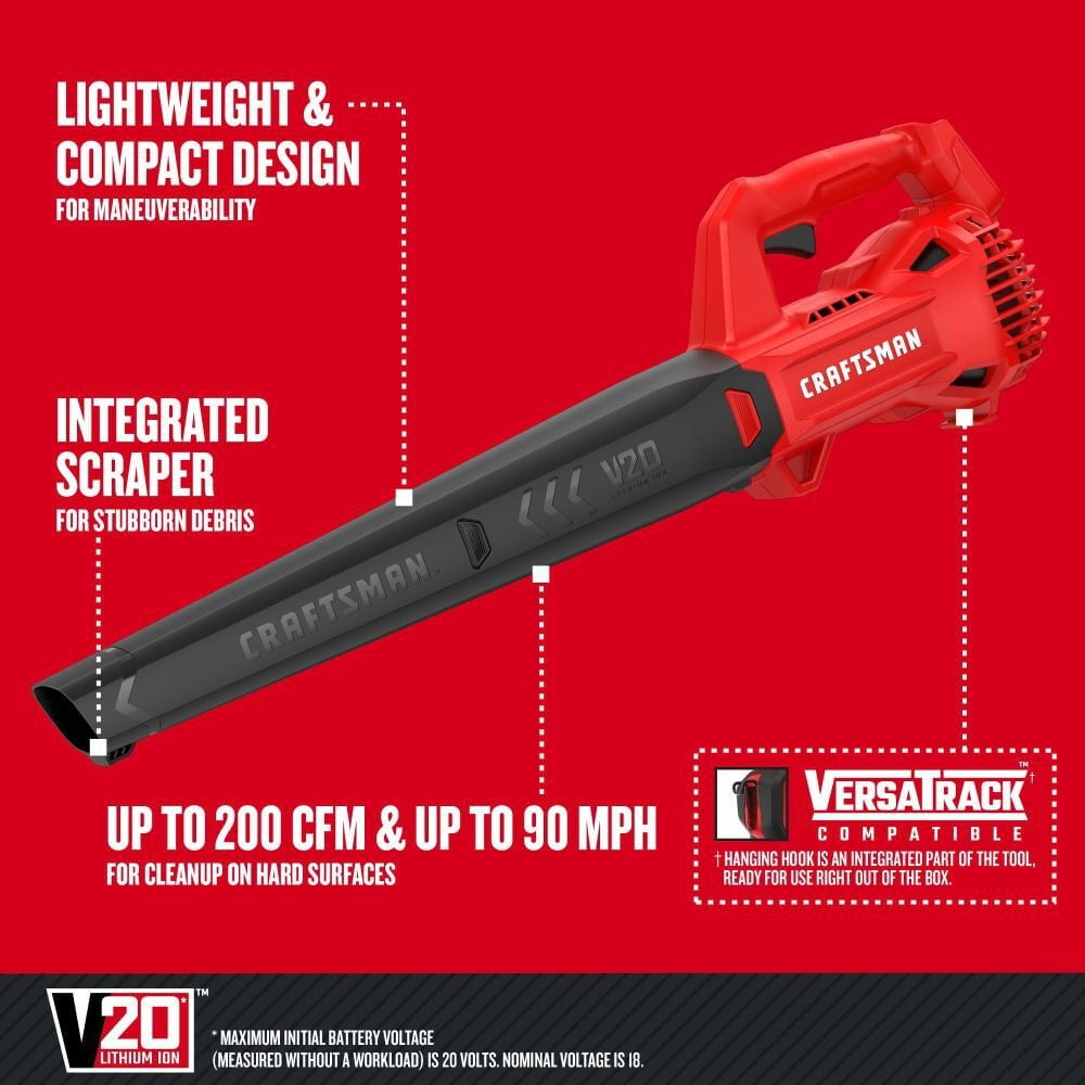 CRAFTSMAN V20 Cordless Leaf Blower, High-Velocity Hard Surface Clearing Tool (Bare Tool) c358a