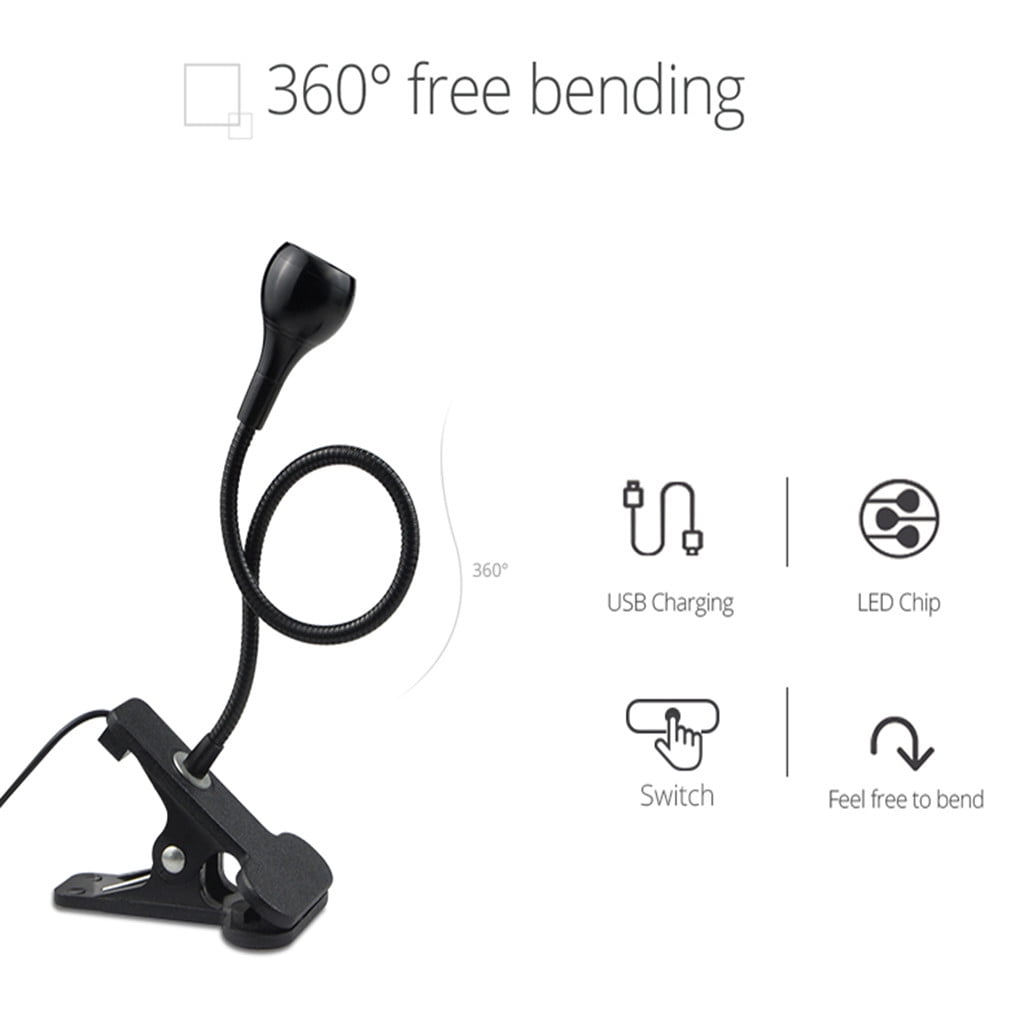 SATRINO LED Desk Lamp Clip On Reading Light (3 Light Modes, 10 Dimmable Levels, Flexible Neck, USB Powered) irjxl