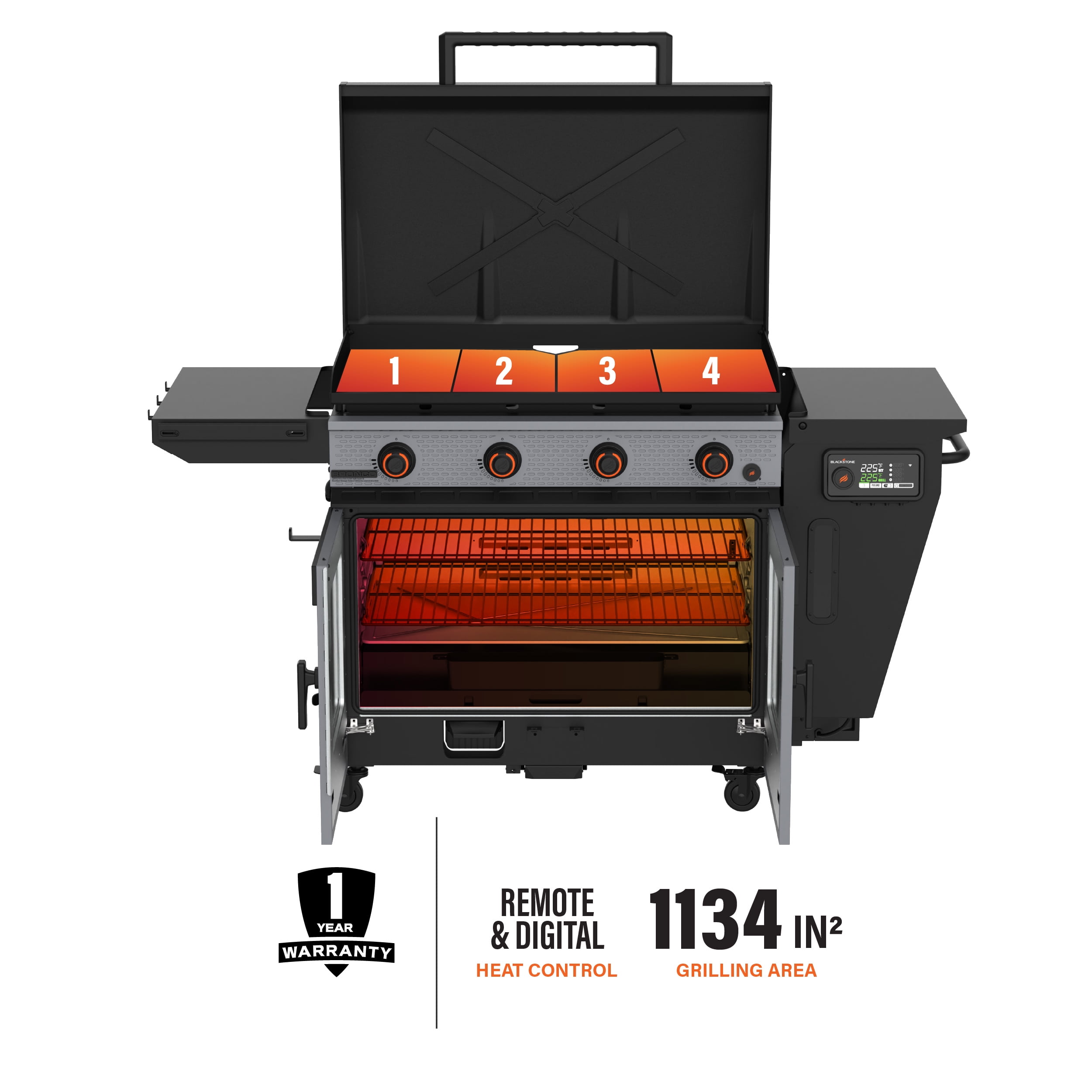 Blackstone Bronco Outdoor Combo Griddle, 36 in 4-Burner Flat Top Grill with Vertical Pellet Smoker (Grey) xh2mx