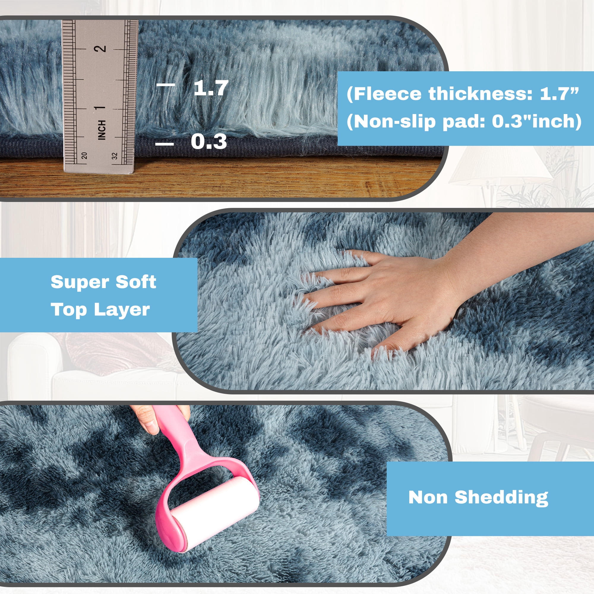 Zeneless Fluffy Area Rug, Super Soft Modern Indoor Carpet for Bedroom and Nursery (Blue and Gray, 4 ft x 6 ft) jyxpx