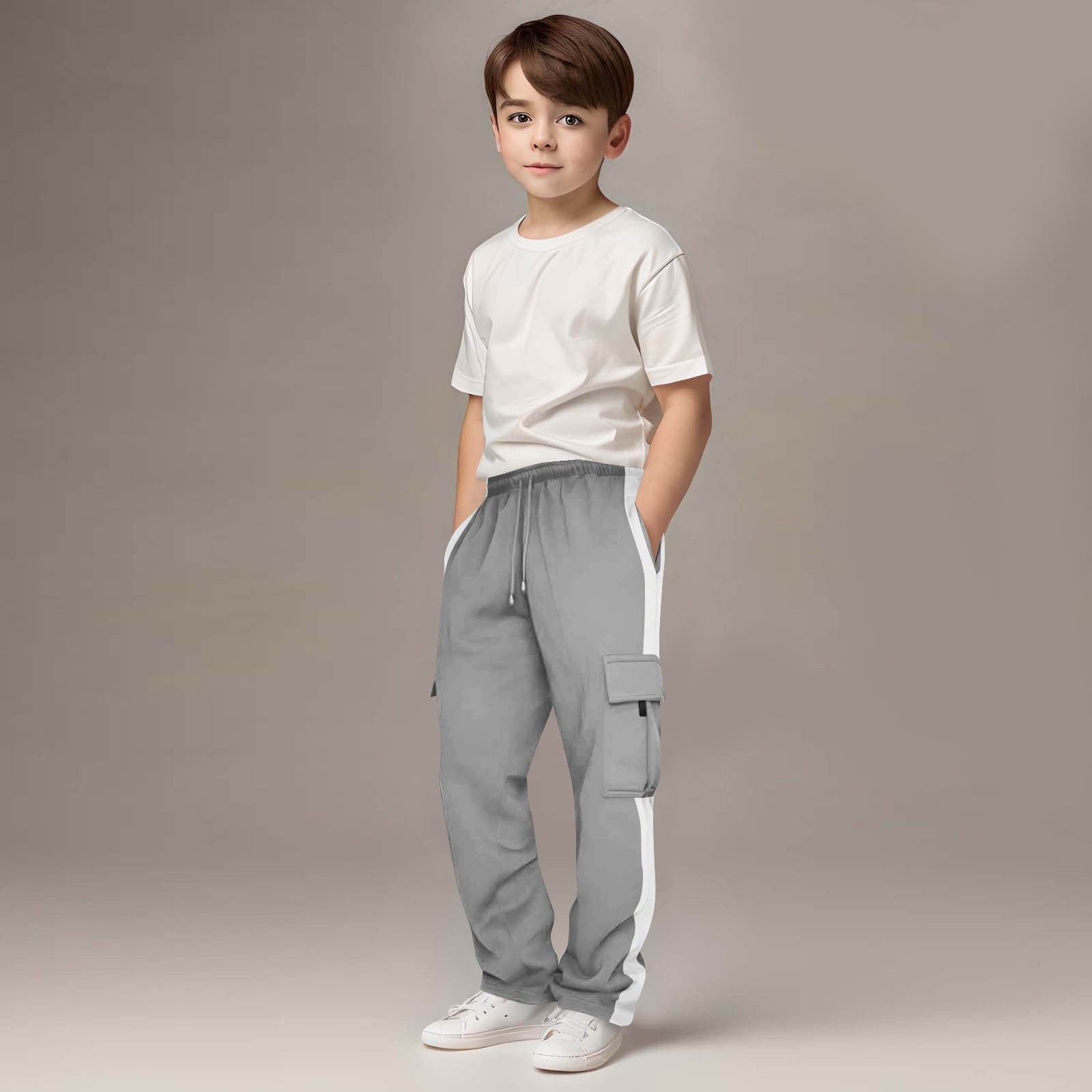 Piuwrlz Boys Jogger Sweatpants Relaxed Fit Cargo Pants (Gray, Size 9) hr00p
