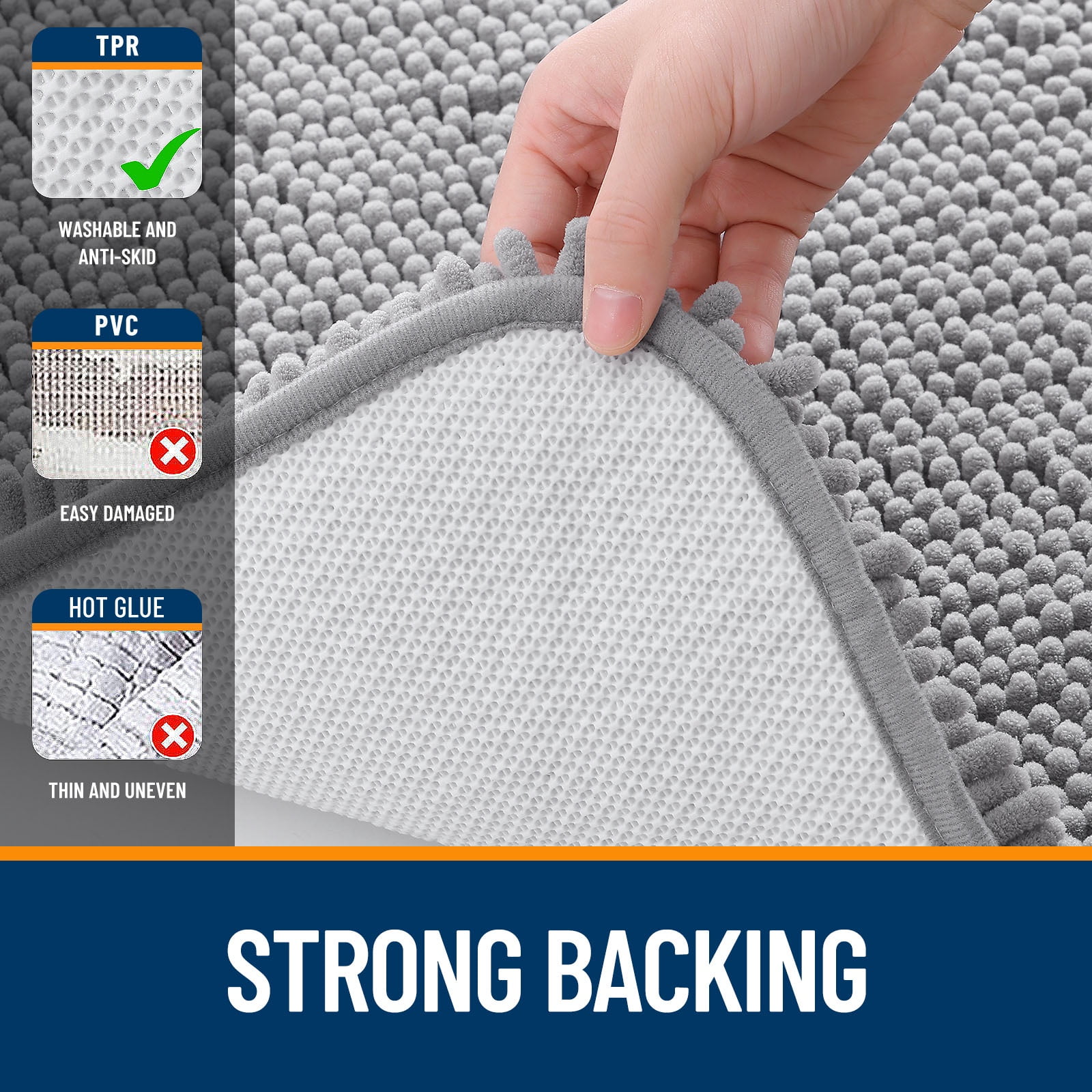 Buganda Bathroom Rug, Non-Slip Chenille Bath Mat, Quick-Dry Plush Floor Carpet (Grey, 30 in x 20 in) jzsre