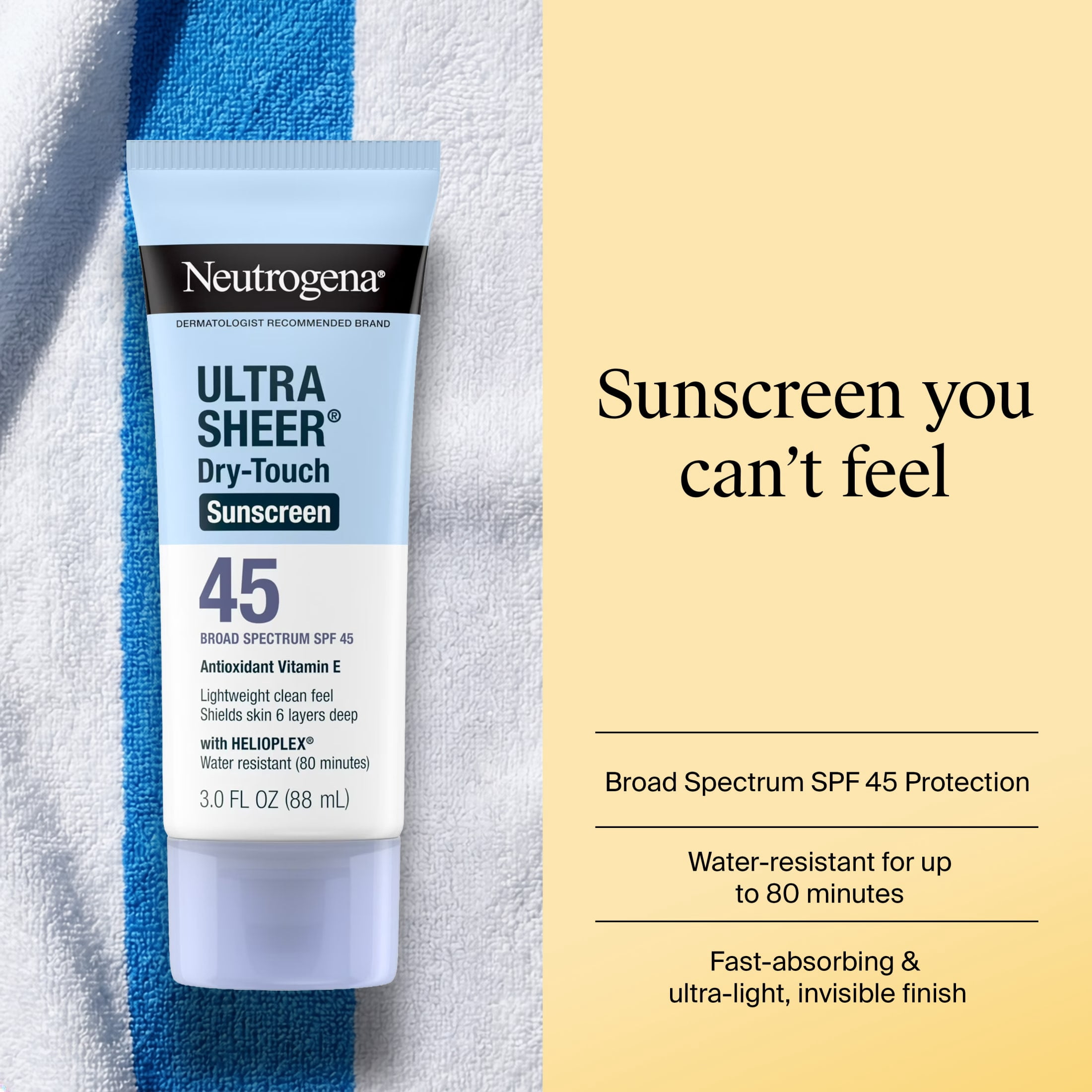 Neutrogena Ultra Sheer Dry-Touch Sunscreen Lotion Broad Spectrum SPF 45 (White, 2-Pack of 3 fl oz) uyb0b