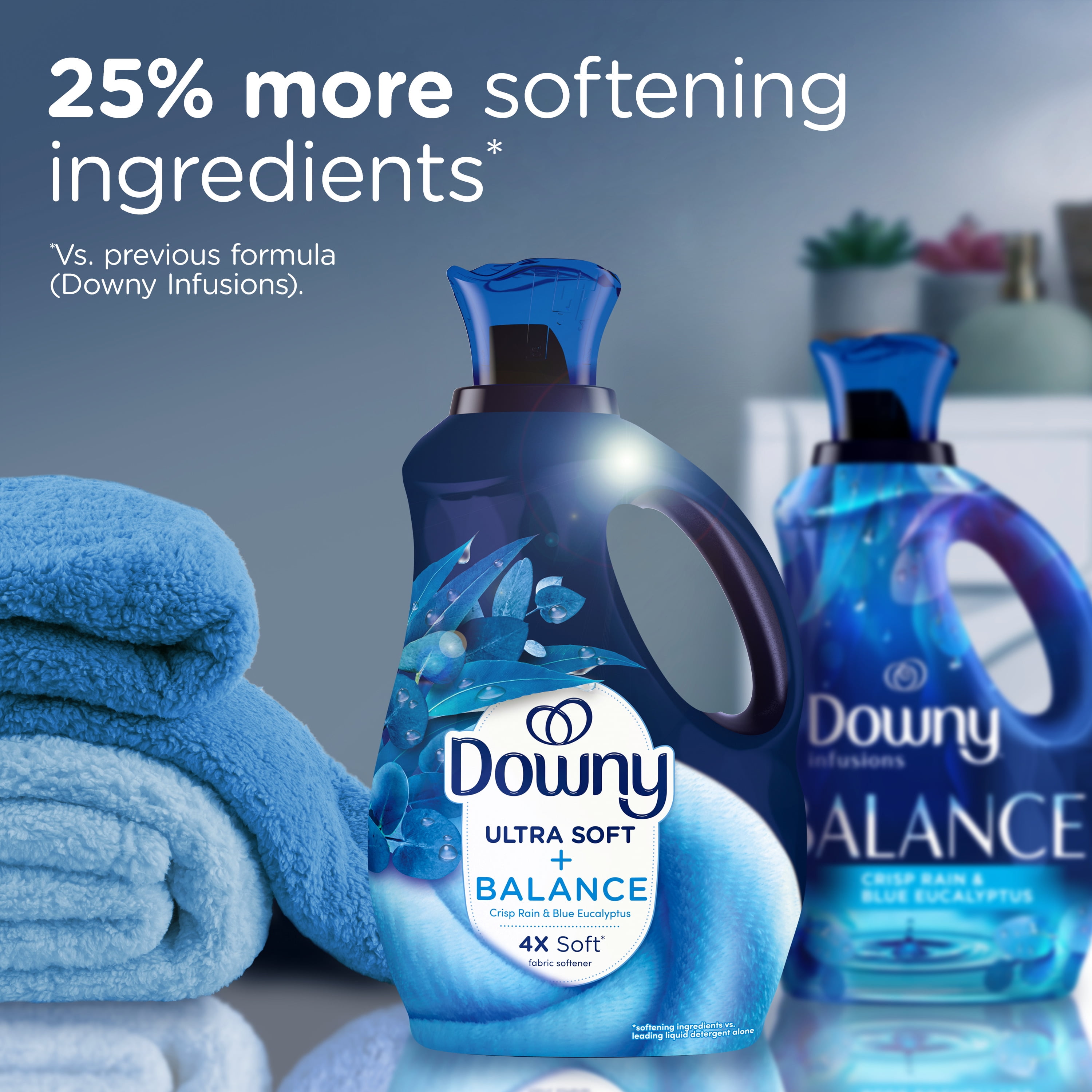 Downy Ultra Soft Liquid Fabric Softener, Crisp Rain & Blue Eucalyptus Scent, Long-Lasting Freshness (Blue, 93 fl oz) 8mmqf
