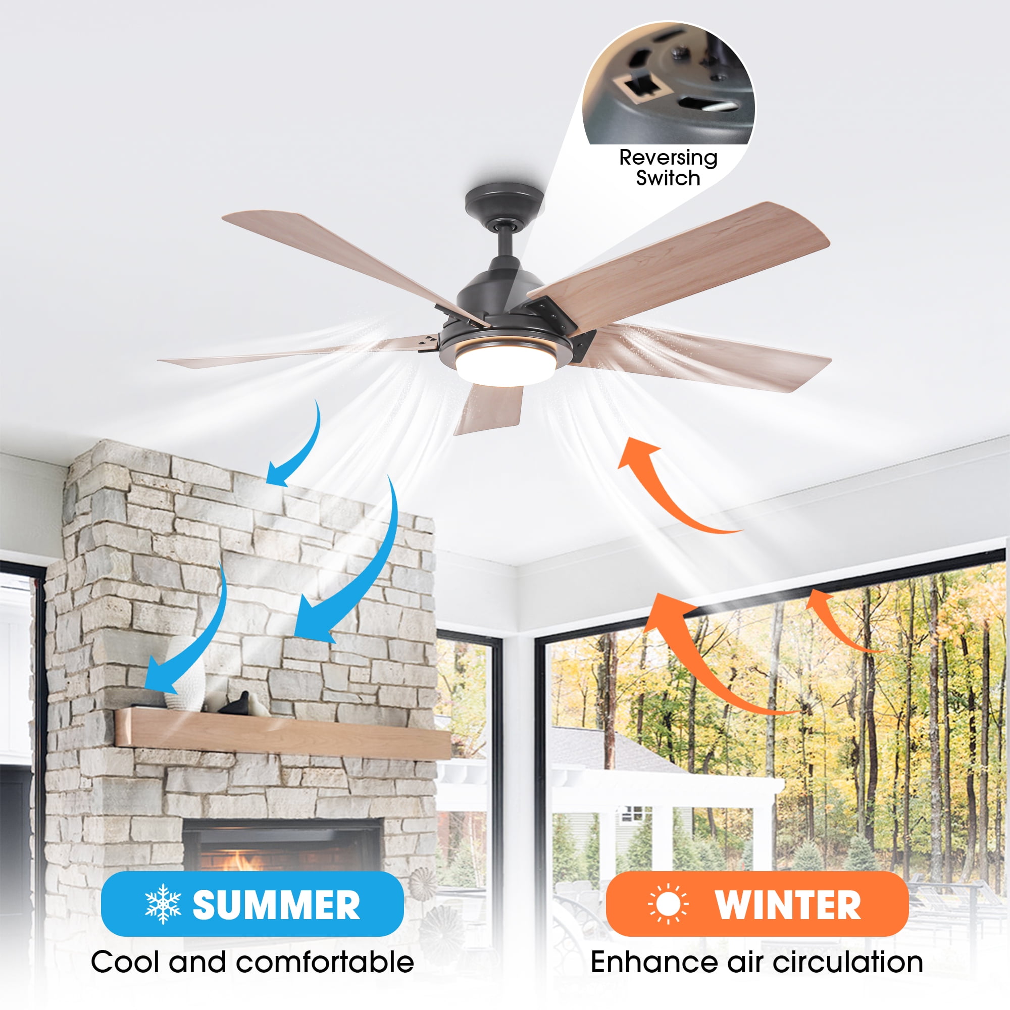 Parrot Uncle Farmhouse 52 in LED Ceiling Fan with Remote Control (Black, 52 in) 3nx14