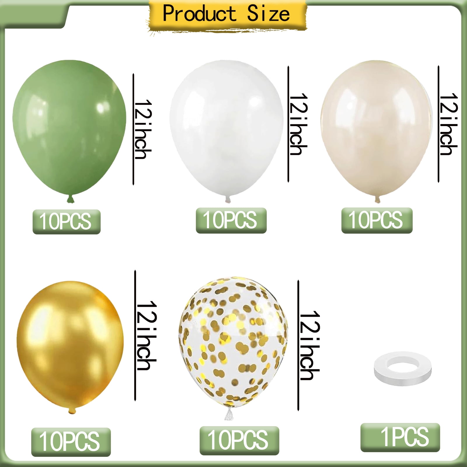 SANMLX Sage Green and Gold Balloon Arch Kit, Metallic and Matte Party Decorations (50 Pack, 12 in) k19y3