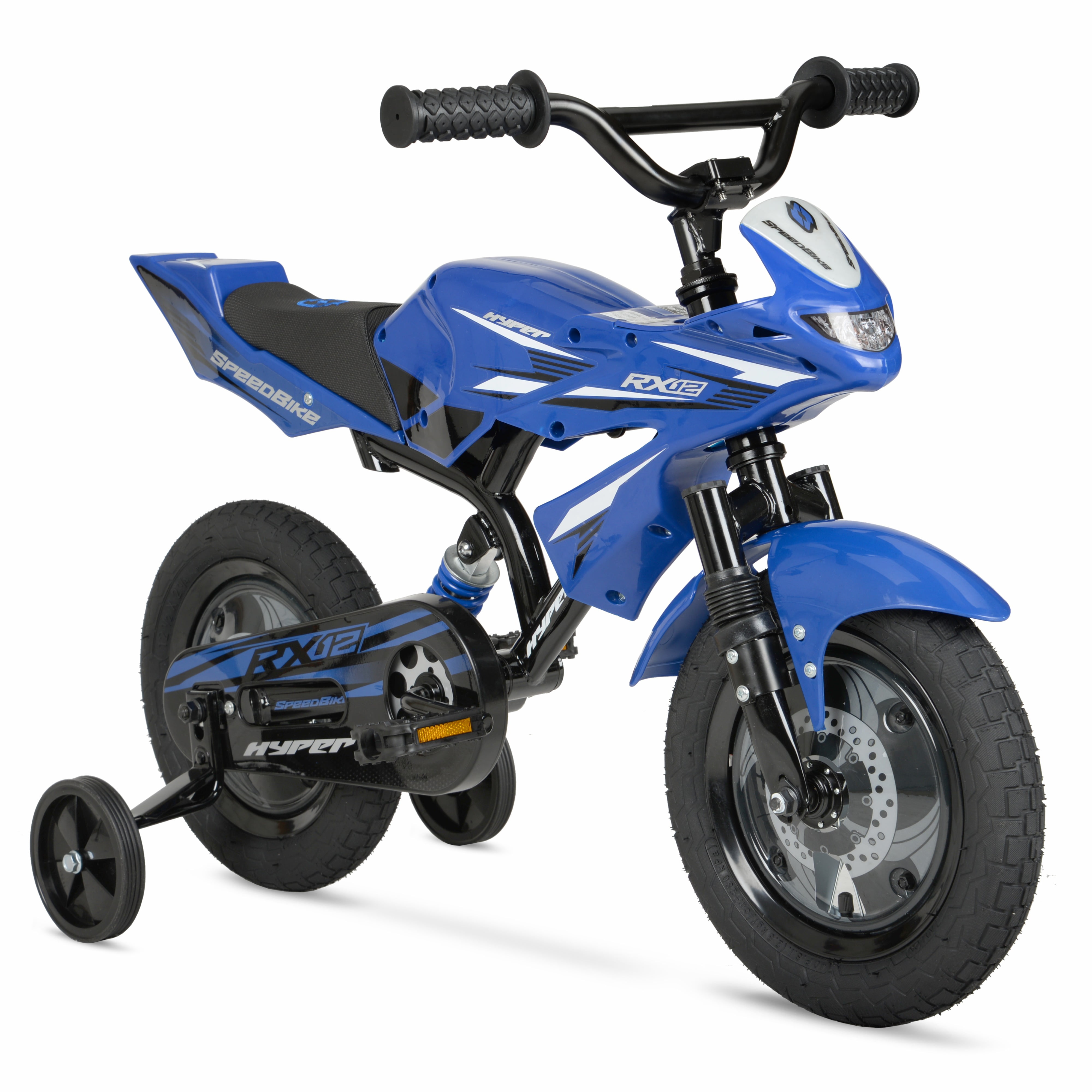 Hyper Bicycles 12 in Speed Bike for Kids, Durable Frame with Training Wheels (Blue, 12 in) tj38x