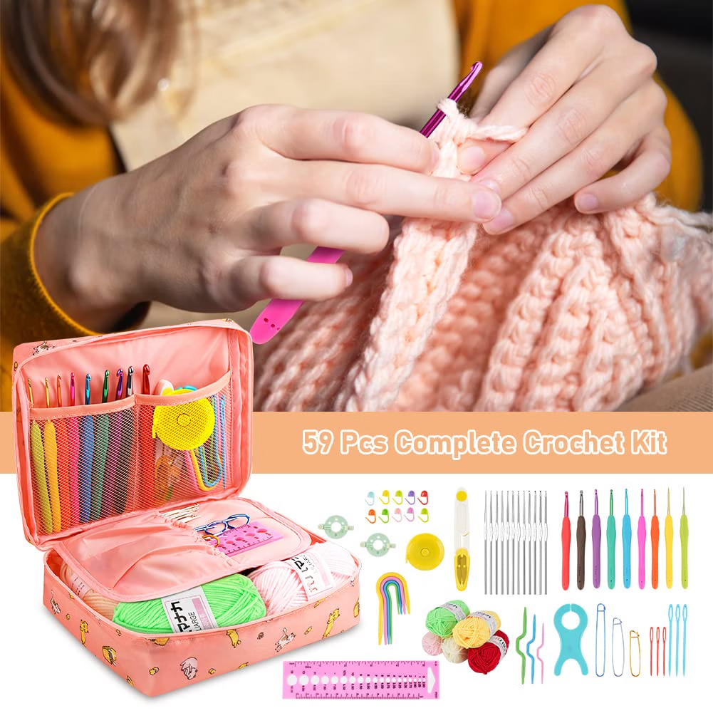 FUYGRCJ 59-Piece Crochet Starter Kit with Ergonomic Hooks and Yarn (59 Pieces) 25de4