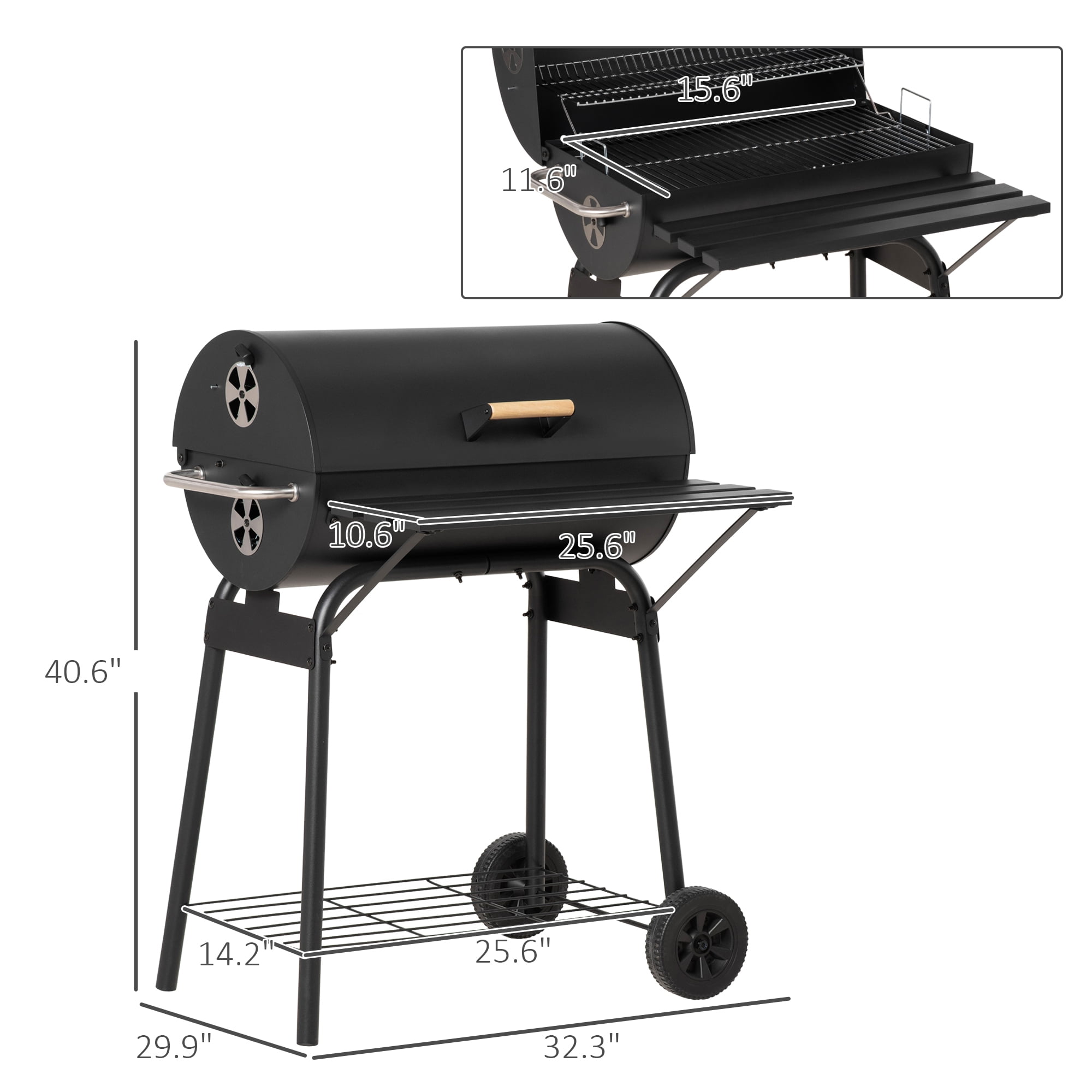 Outsunny Steel Portable Backyard Charcoal BBQ Grill and Offset Smoker Combo (Black, 30.75 in x 29 in x 40.75 in) s1gzl