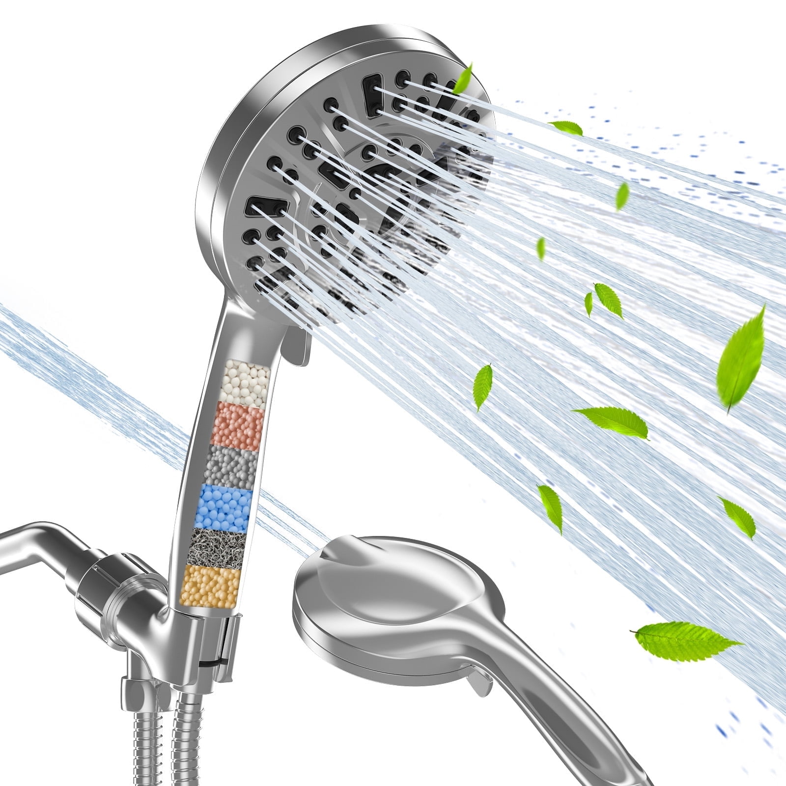 Cshidworld Filtered Handheld Shower Head, High Pressure 10-Spray Setting Showerhead with Chlorine Removal Filter for Hard Water (Chrome, 5 in) r6eai