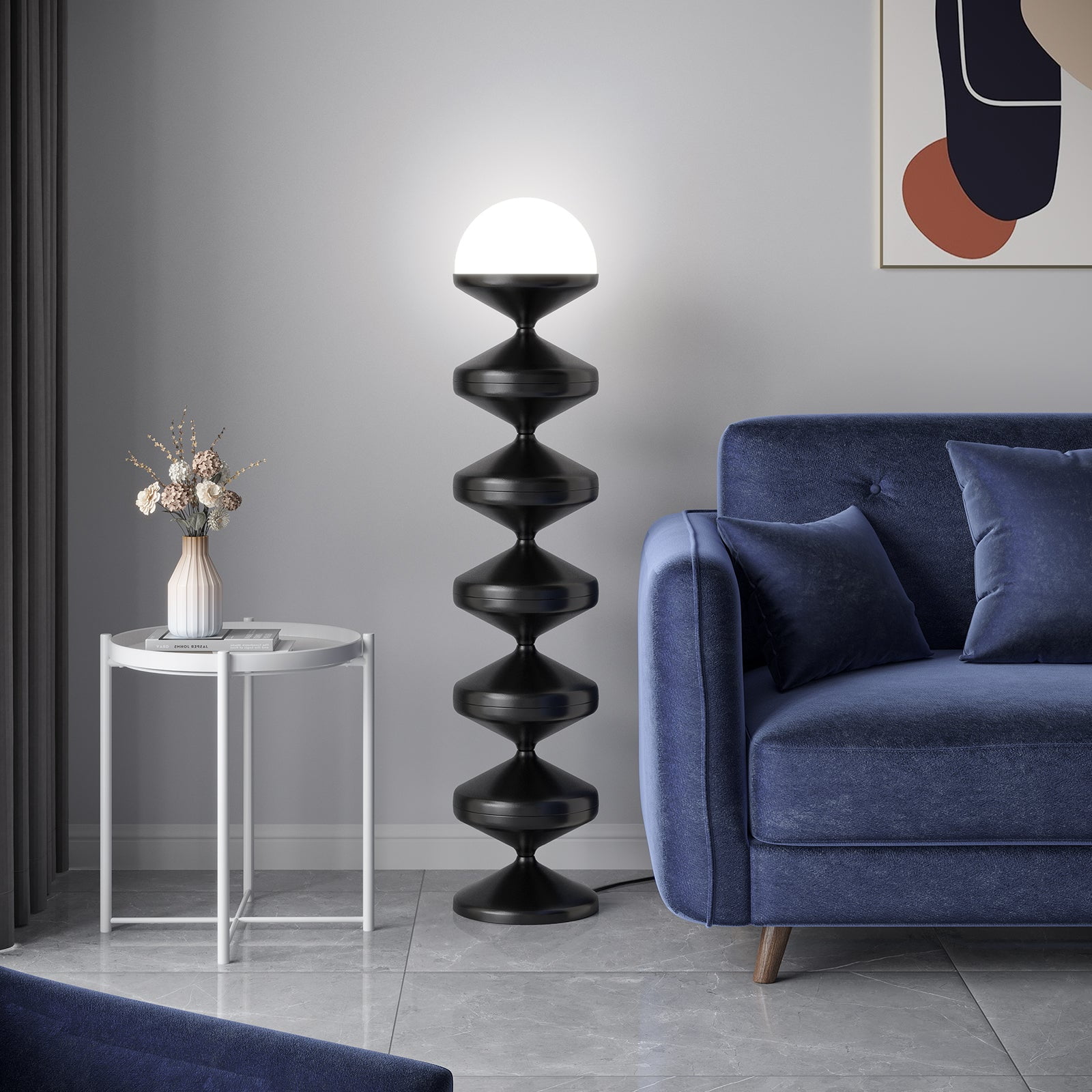 SUNMORY Modern Metal Floor Lamp, Dome Shape Standing Light with Acrylic Shade for Living Room and Bedroom (White, 46.69 in) cuafn