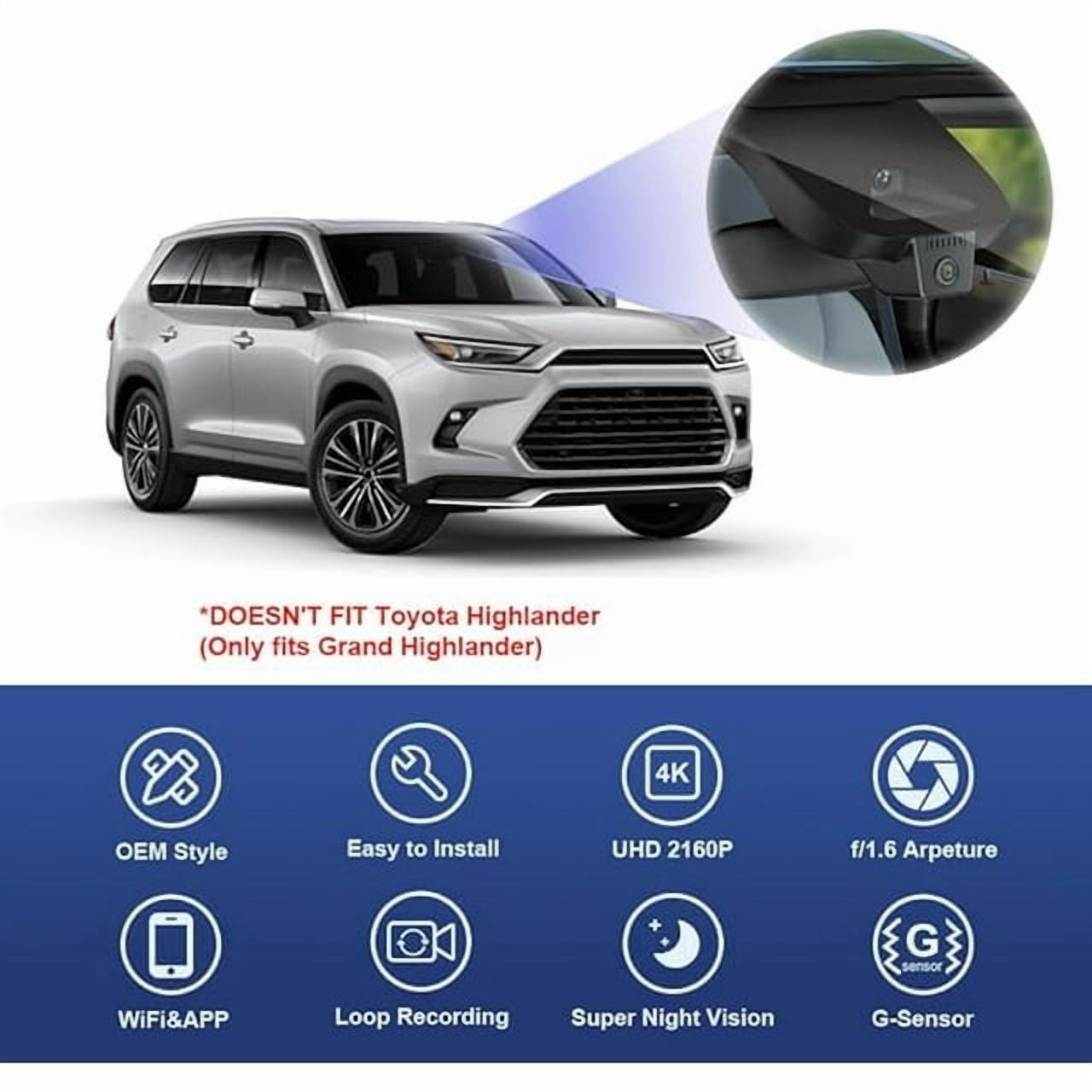 FITCAMX 4K Dash Cam for 2024-2026 Toyota Grand Highlander (OEM Factory Look, WiFi, 64GB Card) 5gx8n