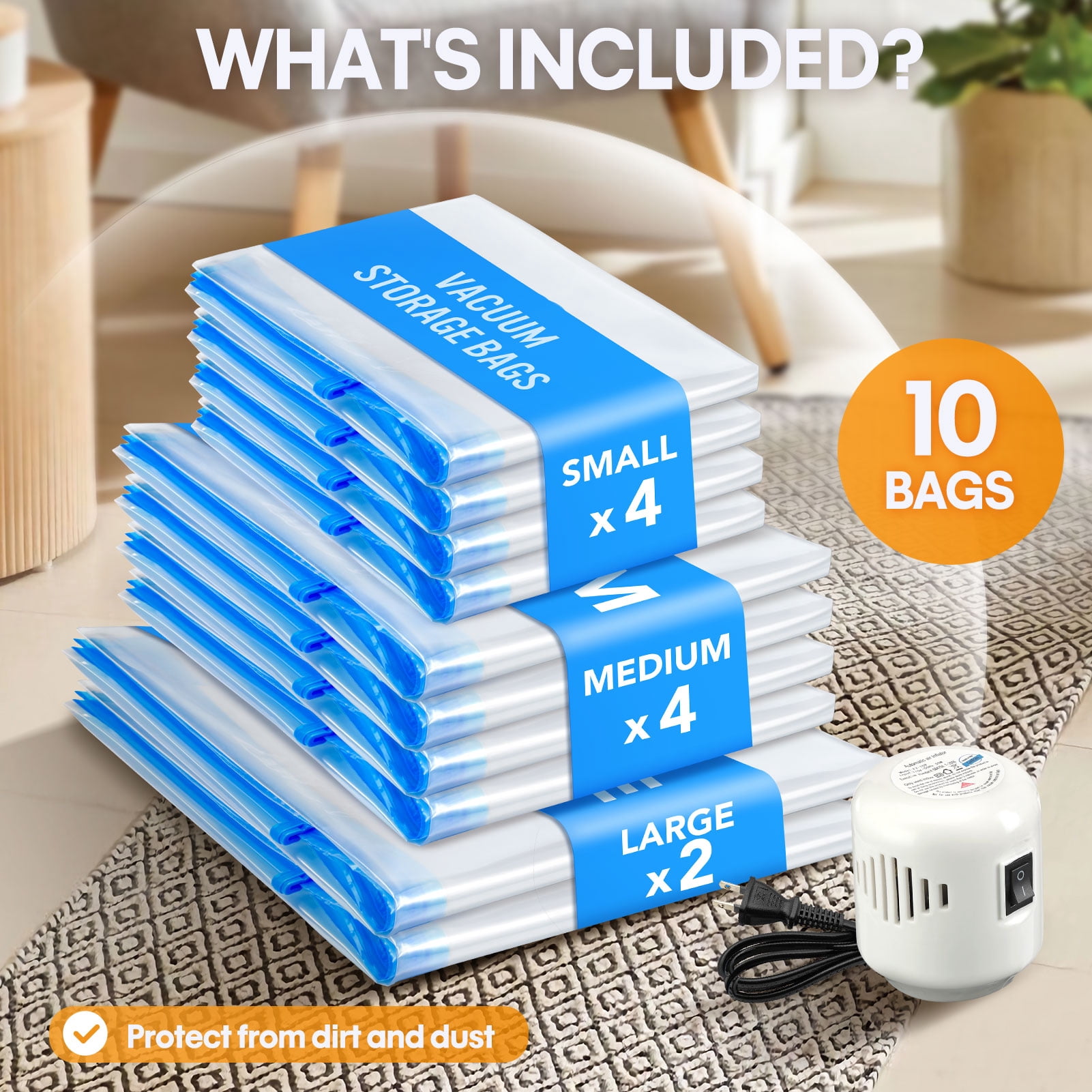 Livhil Vacuum Storage Bags for Clothes Compression with Electric Pump (Clear, 10-Pack) f4778