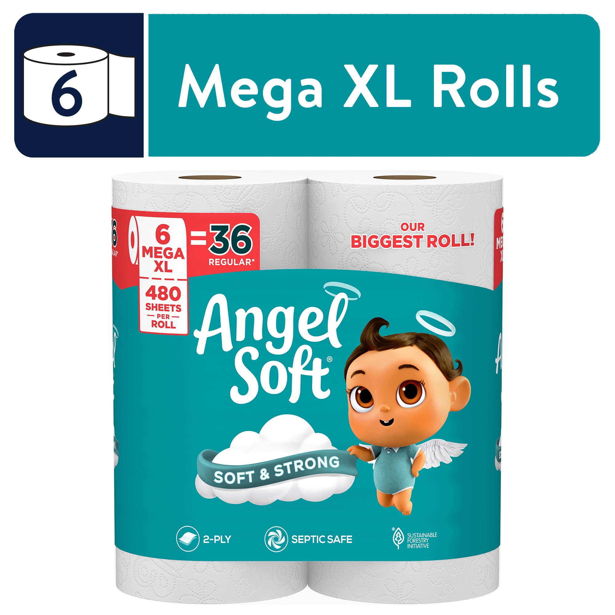 Angel Soft 2-Ply Toilet Paper, Long-Lasting Mega XL Rolls (White, 6 Pack) kkqqo