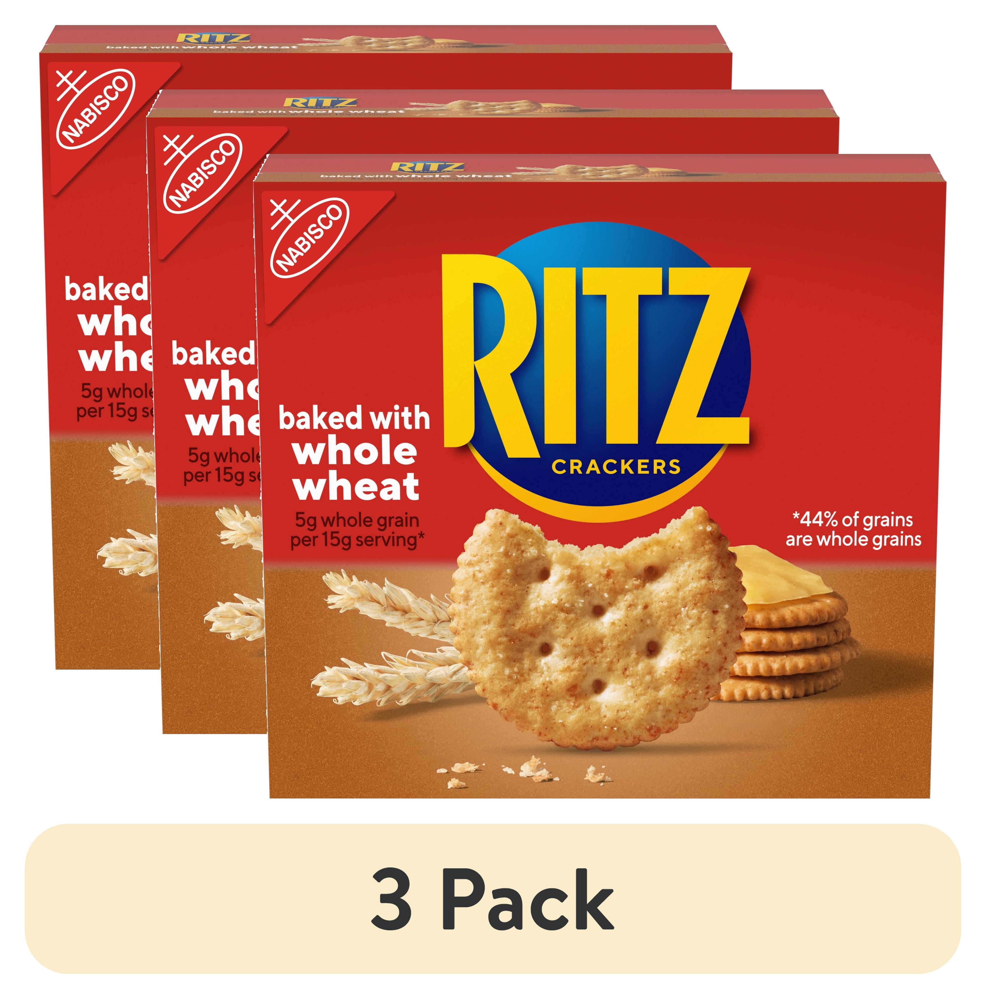 RITZ Whole Wheat Crackers, Crispy Baked Snack Crackers for Appetizers and Lunch (3 Pack, 12.9 oz) ckir5