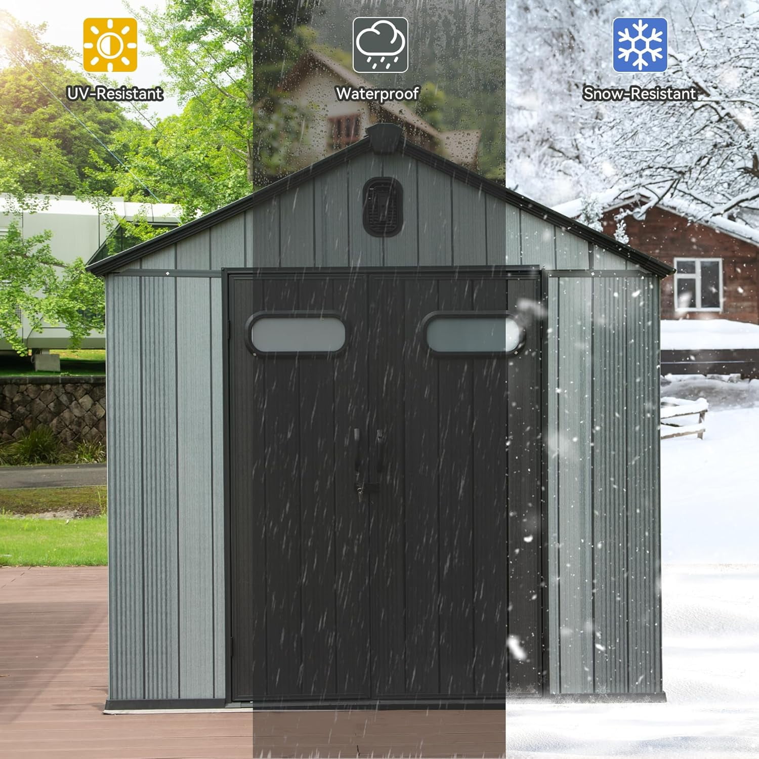 Domi Outdoor Living Resin Storage Shed, Waterproof Garden Tool Shed with Lockable Doors & Vents (Grey, 6 ft x 6 ft) mxycb