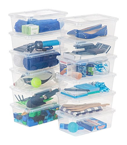 IRIS USA Plastic Storage Bin Tote Organizing Container with Latching Lid (Clear, 6 qt, 12 Pack) 5exk1