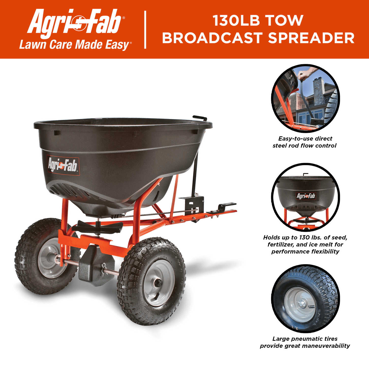Agri-Fab Tow-Behind Broadcast Lawn Spreader with Direct-Rod Control (Black, 130 lb) 99j0n