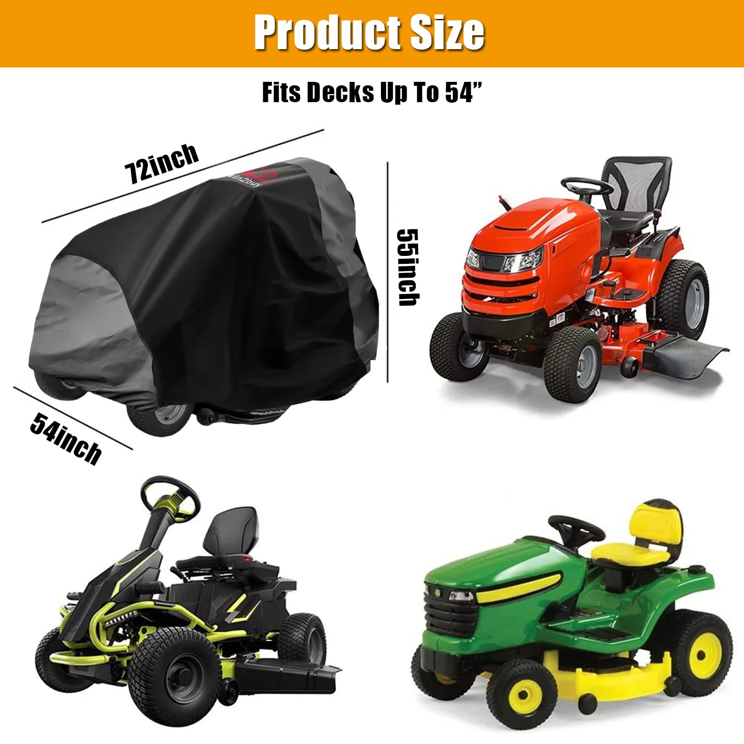 HOMEYA Riding Lawn Mower Cover, Heavy-Duty 600D Waterproof Tractor Protection with Drawstring (Black, 72 in x 54 in x 46 in) sl03o