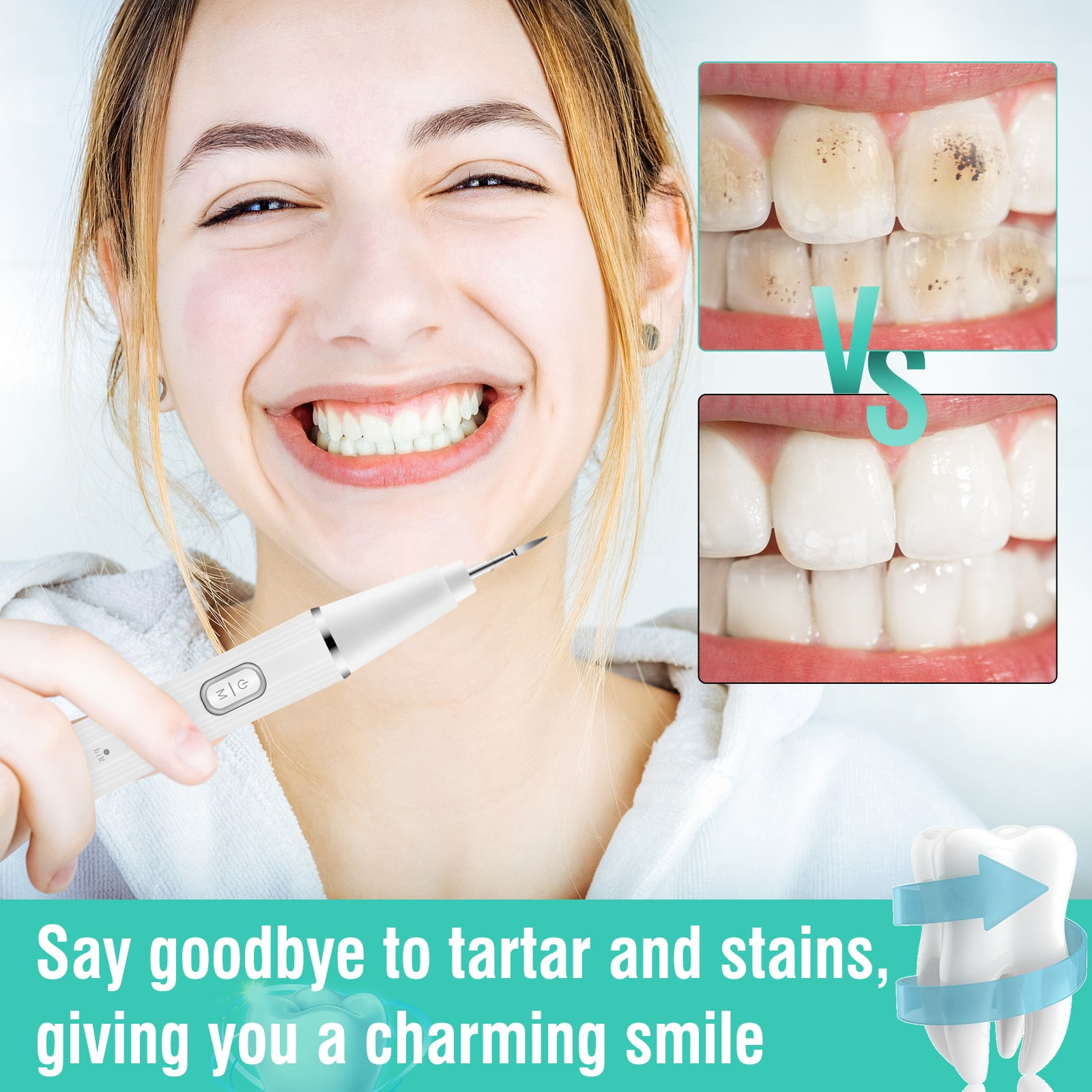 KIBVOE Electric Sonic Teeth Cleaning Kit, Tartar Plaque Remover with LED Light (White, 1 Kit) 02vmb