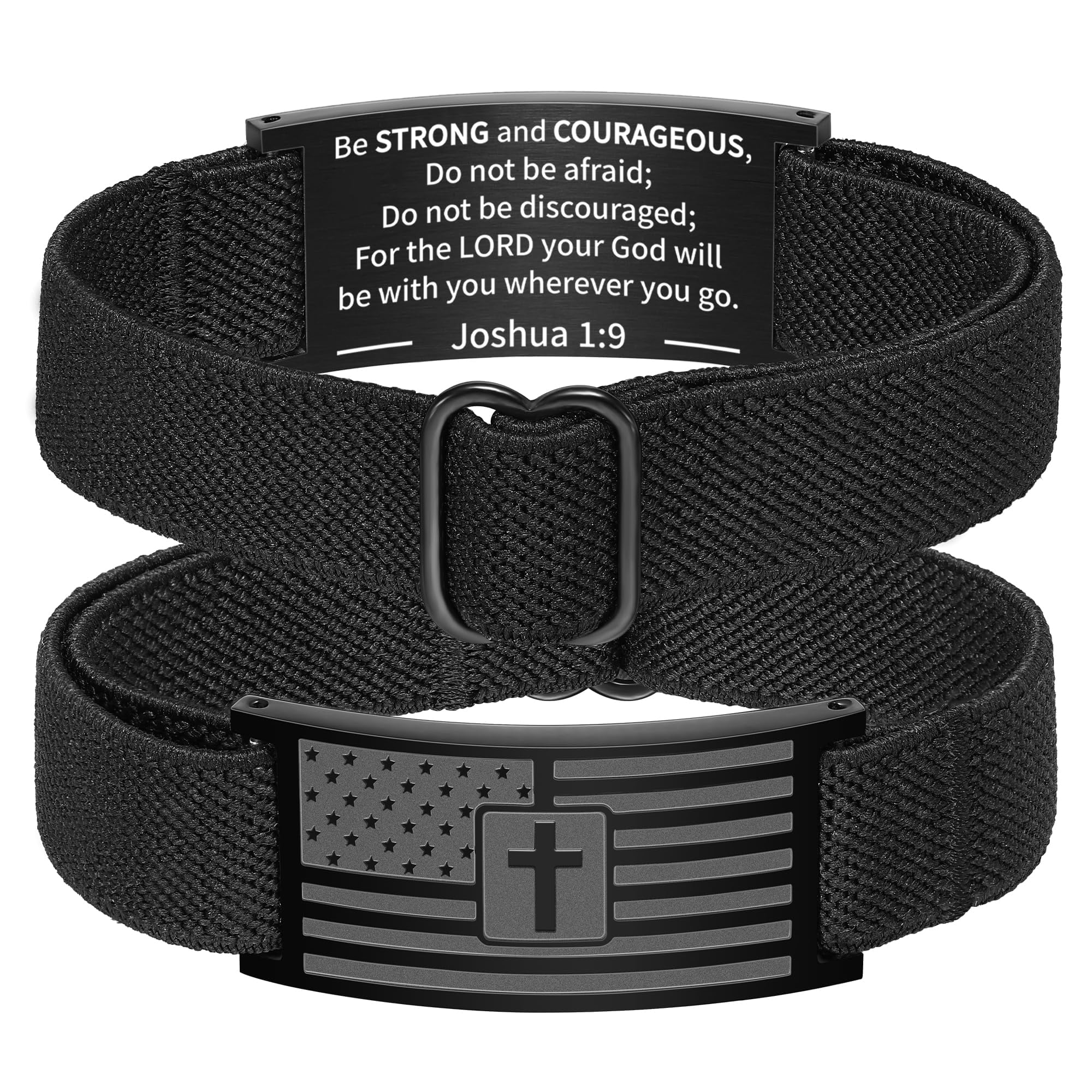 DORANA American Flag Cross Bracelet for Men and Boys, Stainless Steel Religious Jewelry Gift (Black, 4.5 in to 10 in) ot1zx