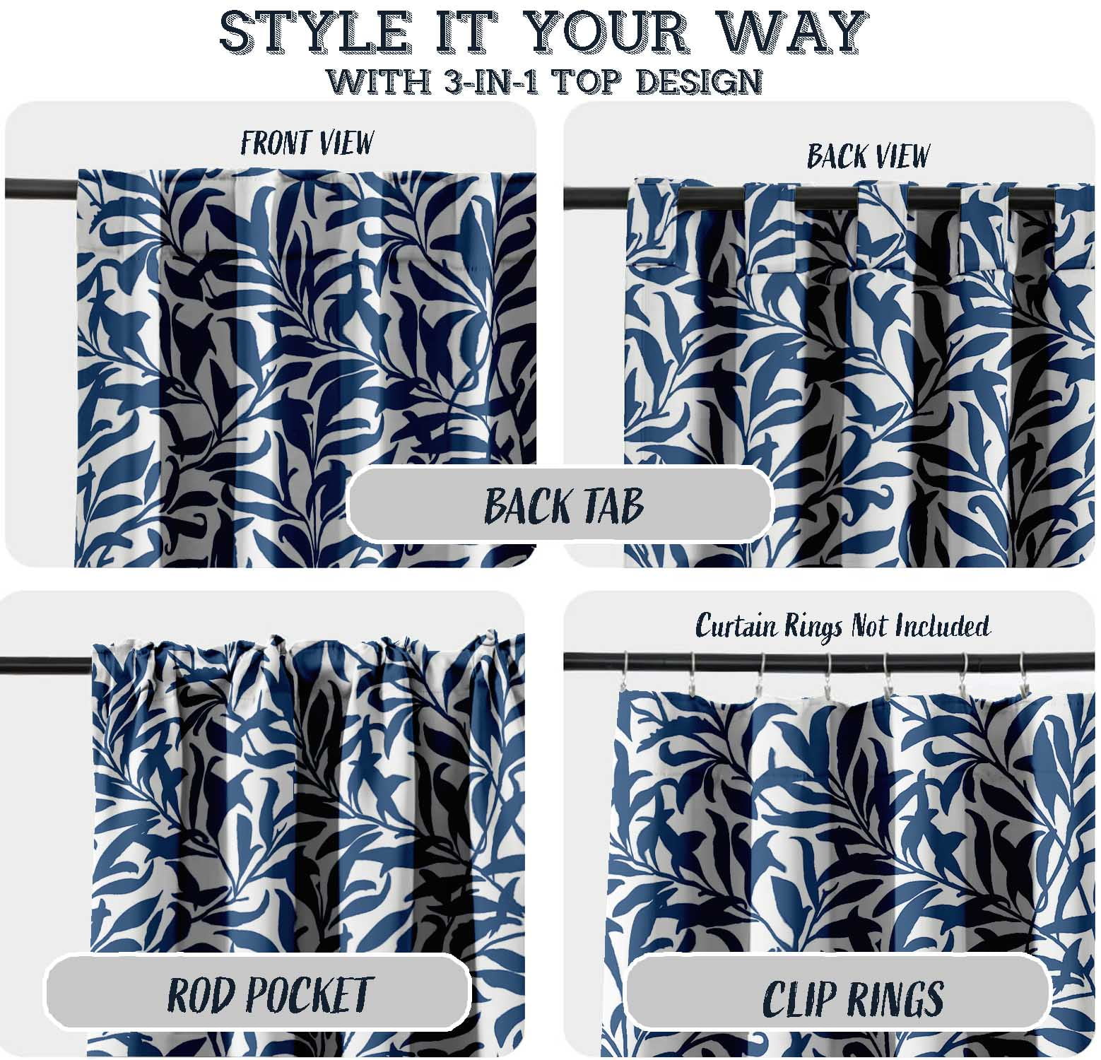 Vargottam Cotton Window Curtains, Light Filtering Drapes with Leaves Print (Blue, 52 in x 63 in, Set of 2) qvpy2