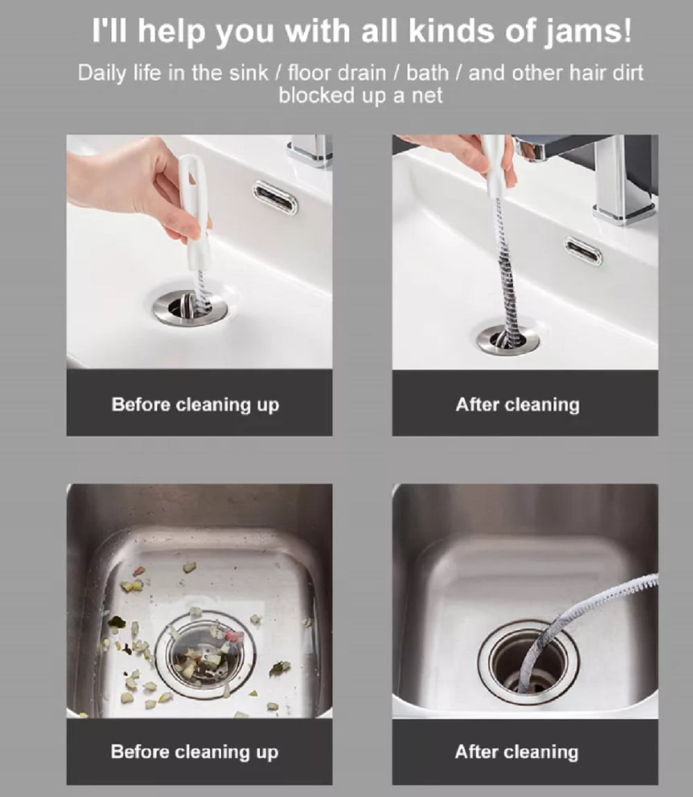TIKA Drain Cleaning Brush Set, Flexible Pipe Scrubbers for Kitchen and Bathroom Sinks (4 Piece Set) 15lnl