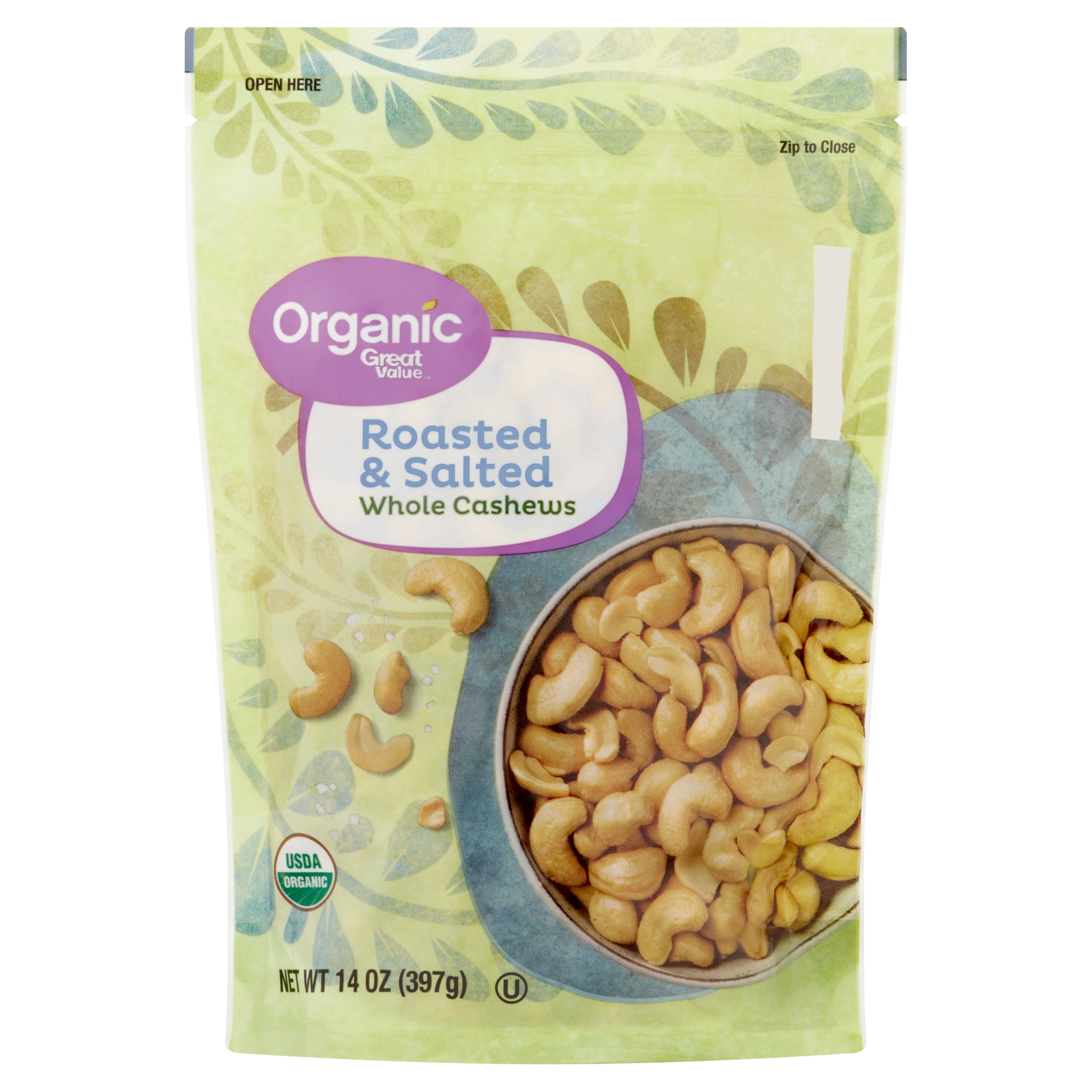 Great Value Organic Roasted & Salted Whole Cashews (Roasted, 14 oz) 3zi8l