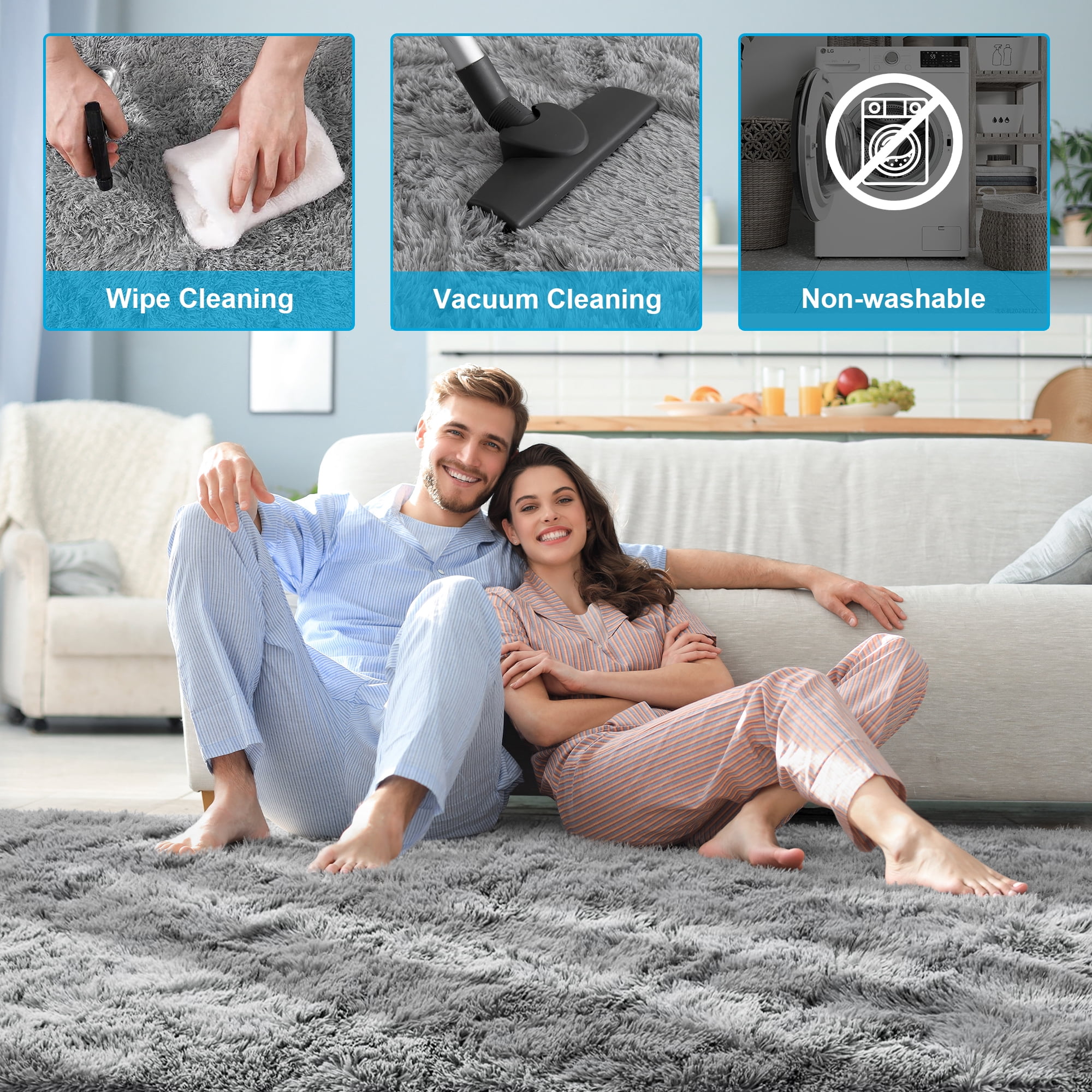 Nefoso Shag Area Rug, Soft Fluffy Carpet for Living Room and Bedroom Decor (Light Gray, 8 ft x 10 ft) adm59