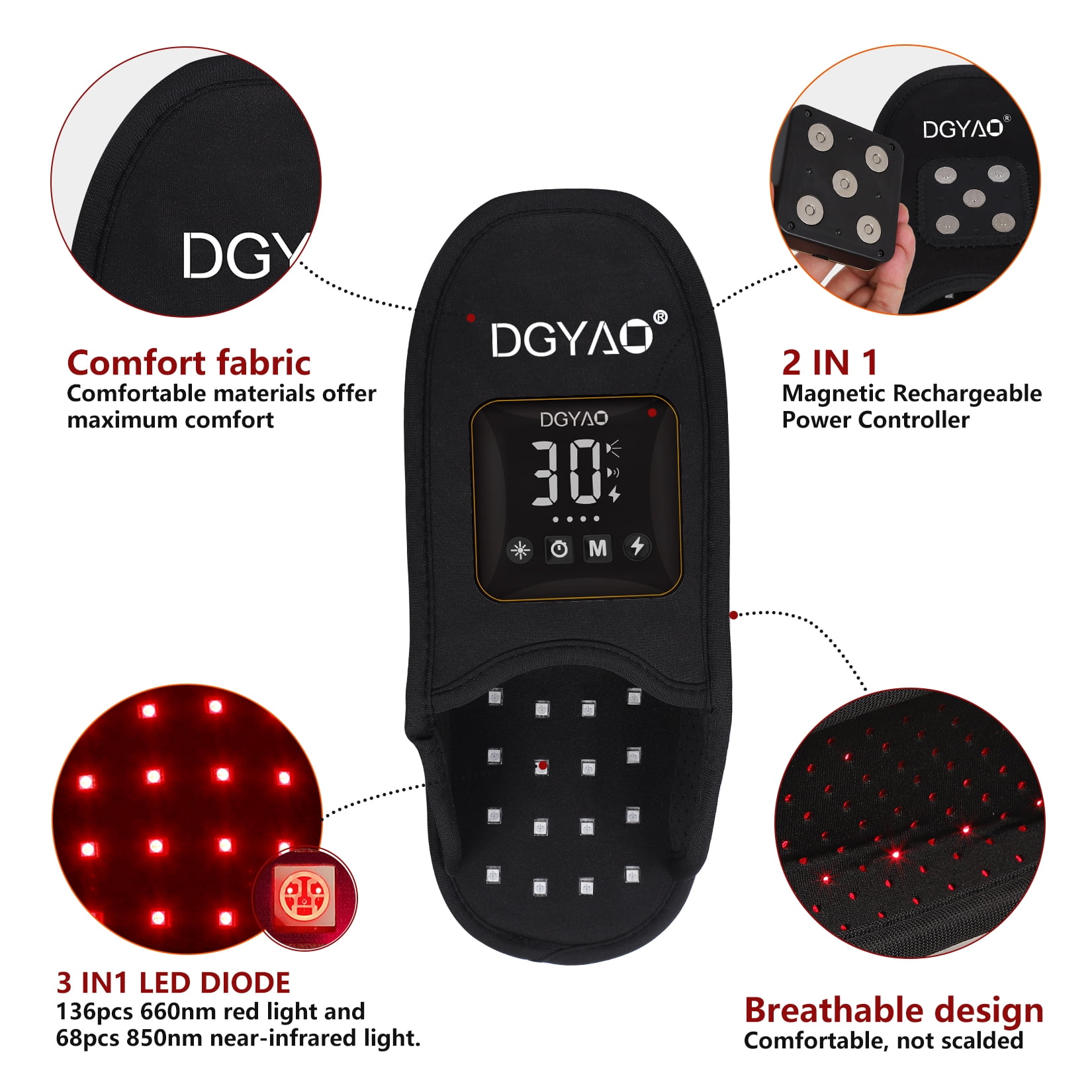 DGYAO Red Light and Infrared Therapy Device for Muscle Relaxation and Pain Relief (Red, 2-Pad Set) jipf4