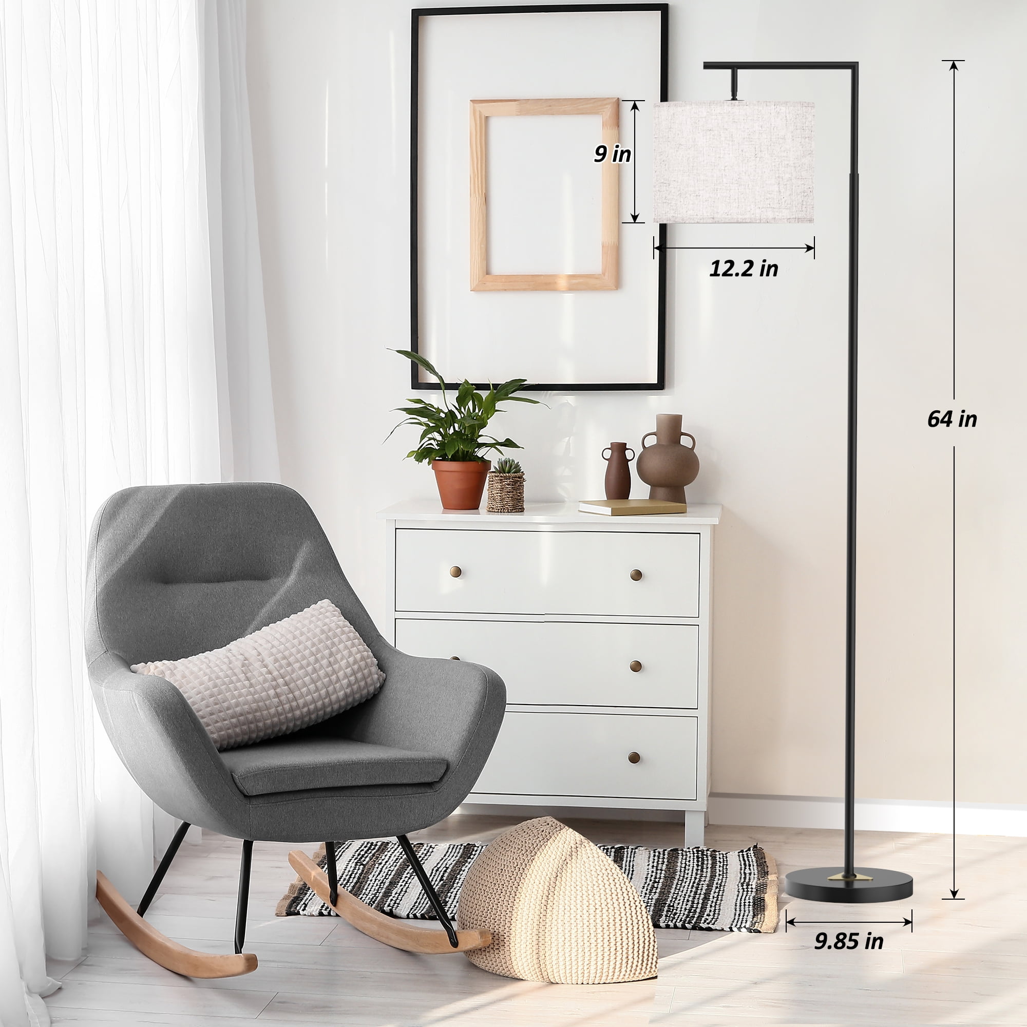 Jurulu Modern Arc Floor Lamp with Remote Control, Adjustable Linen Shade, Dimmable LED Standing Light (White, 61 in) cs74o