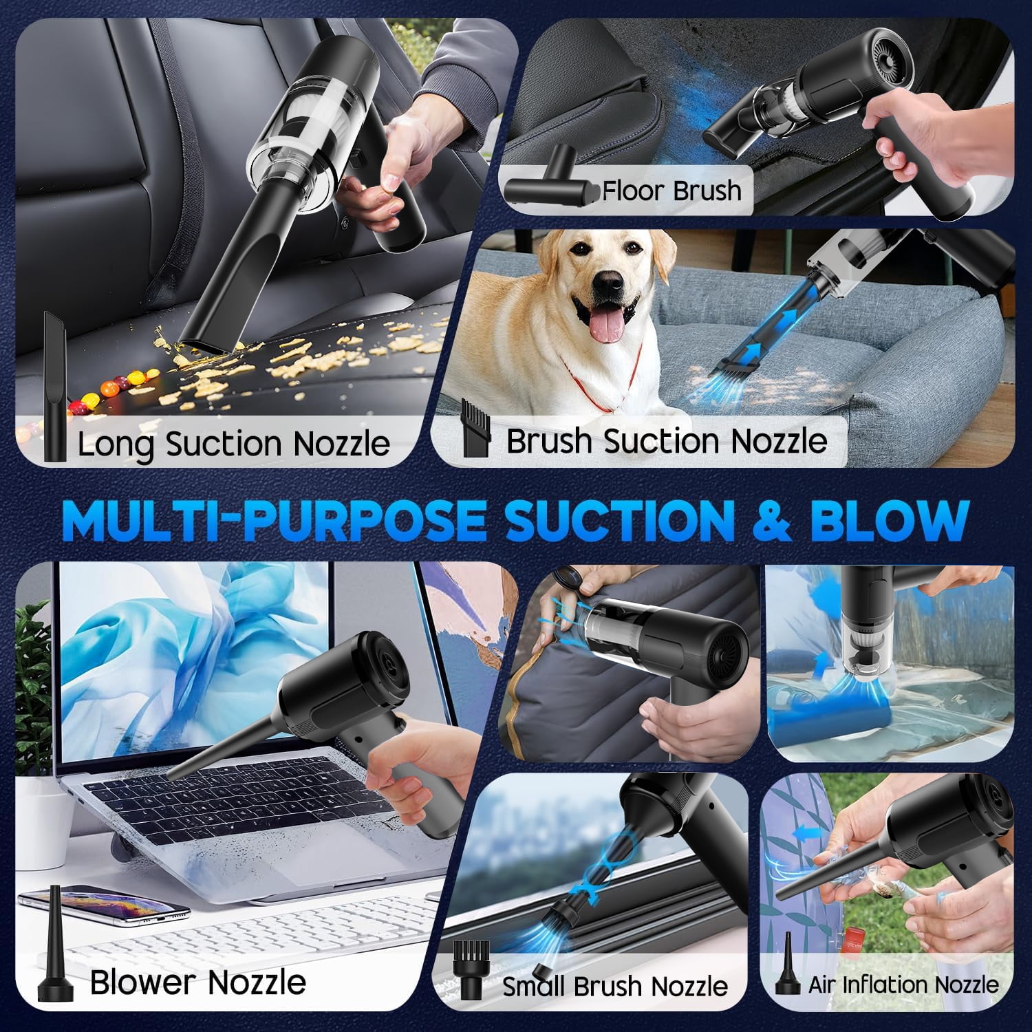 TRAKAR 4-in-1 Portable Cordless Car Vacuum Cleaner, High Power Rechargeable Handheld Vacuum with LED Light (Black, 1-Pack) v5m0h