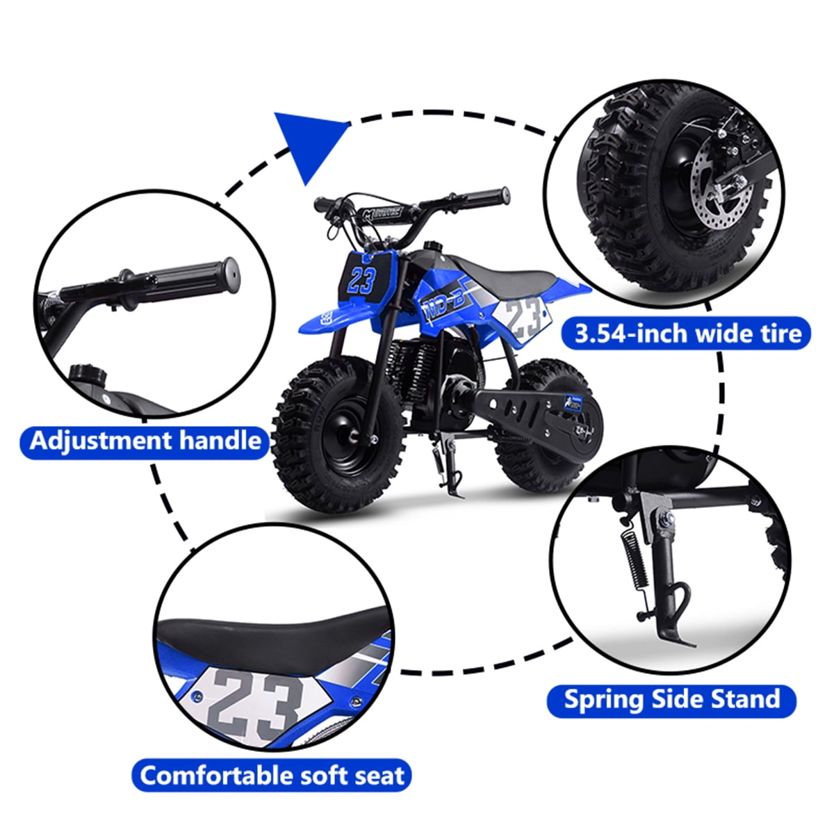 TOXOZERS Mini Pit Bike Gas-Powered Dirt Bike for Kids with 13 in Knobby Tires (Blue, 37 lb) n1b8i