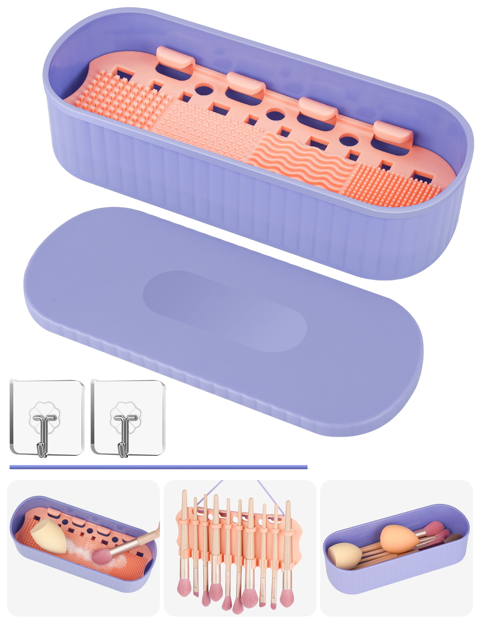 NiHome Portable Makeup Brush Cleaning Organizer and Drying Case (Clear, 8.6 in x 3.5 in x 2.2 in) w9ds4