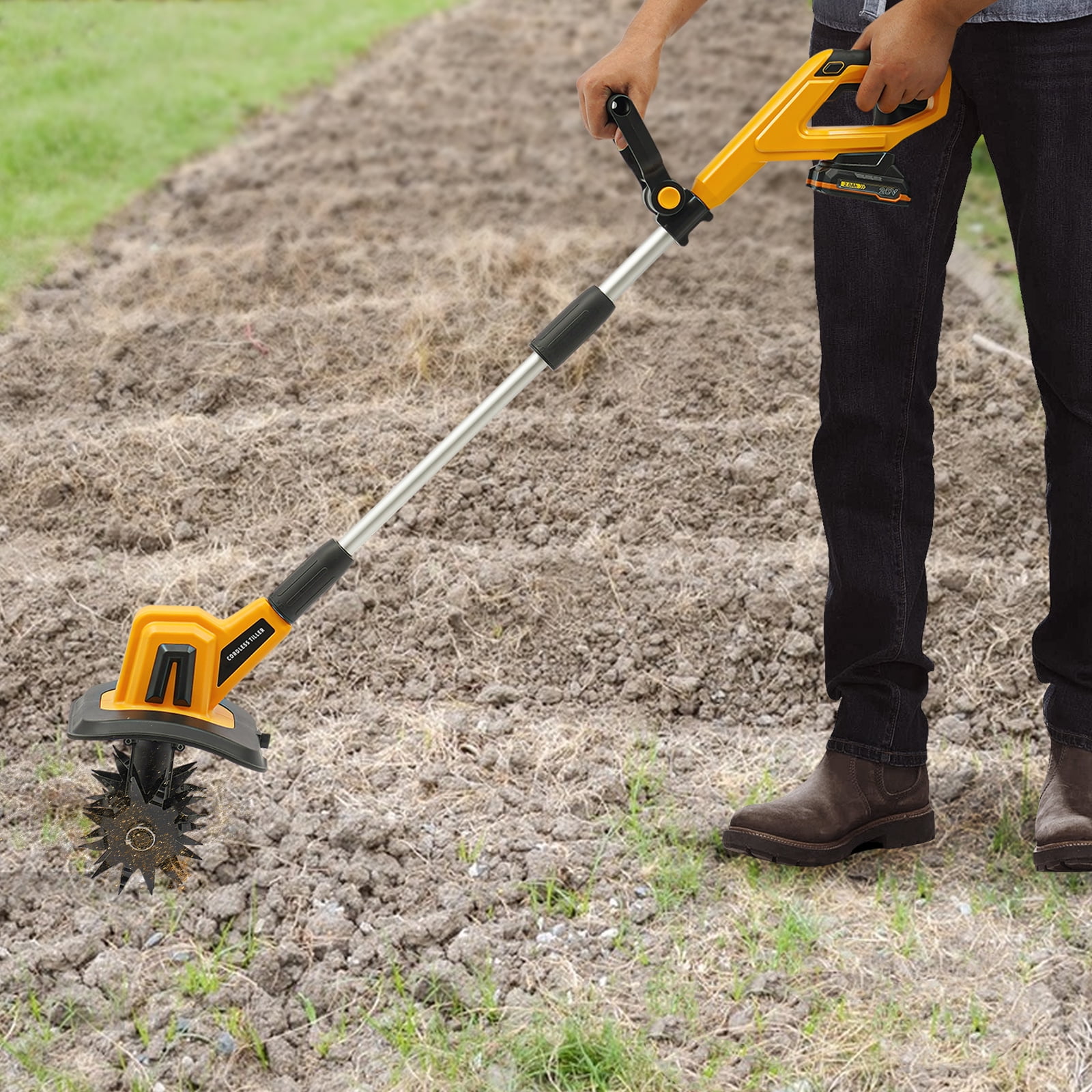 Earthwise 20V Cordless Tiller Cultivator, Electric Garden Soil Tiller with Battery (360 RPM) ey6mc