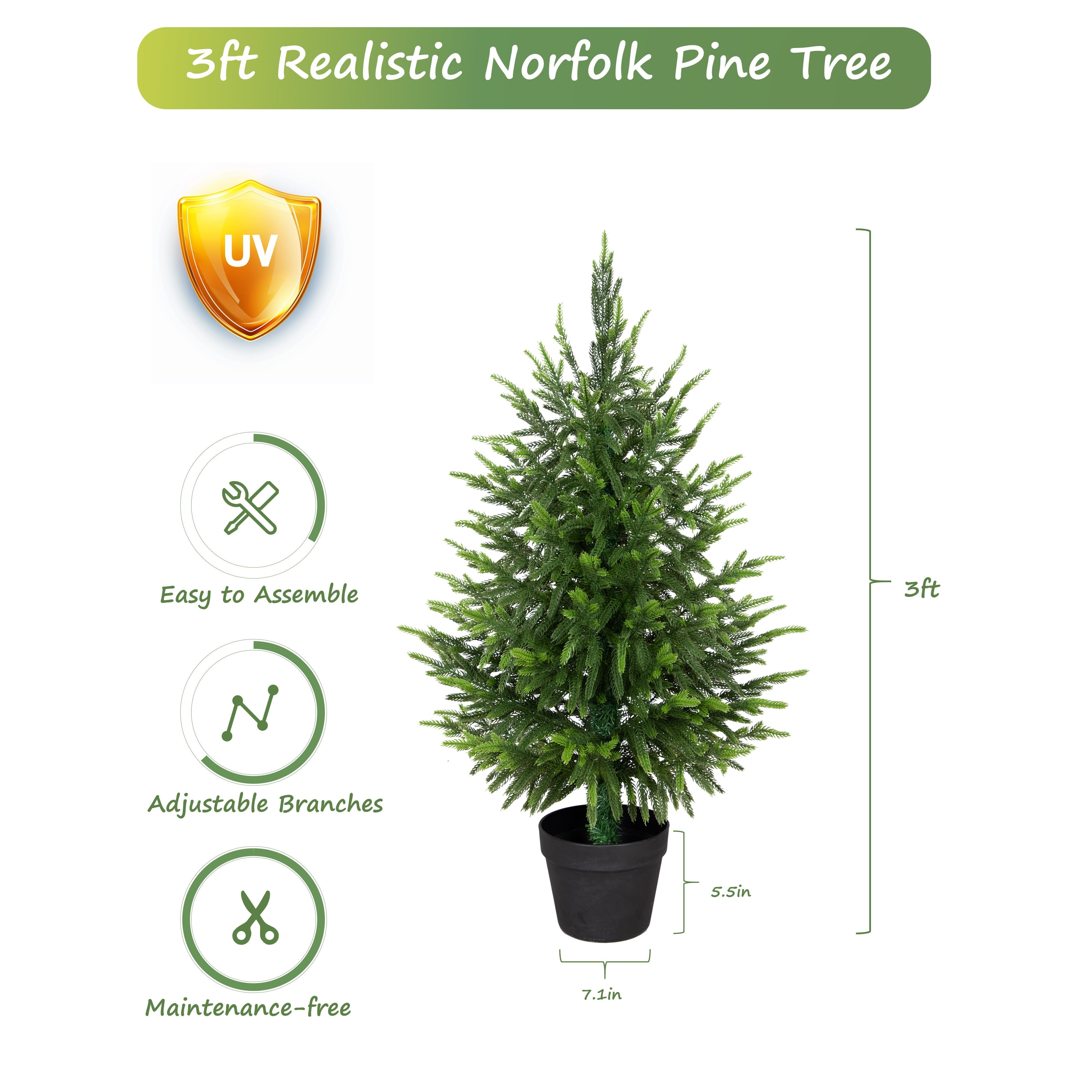 Nafresh Artificial Norfolk Pine Tree, UV Resistant Realistic Holiday Decor (Green, 3 ft) 188j5
