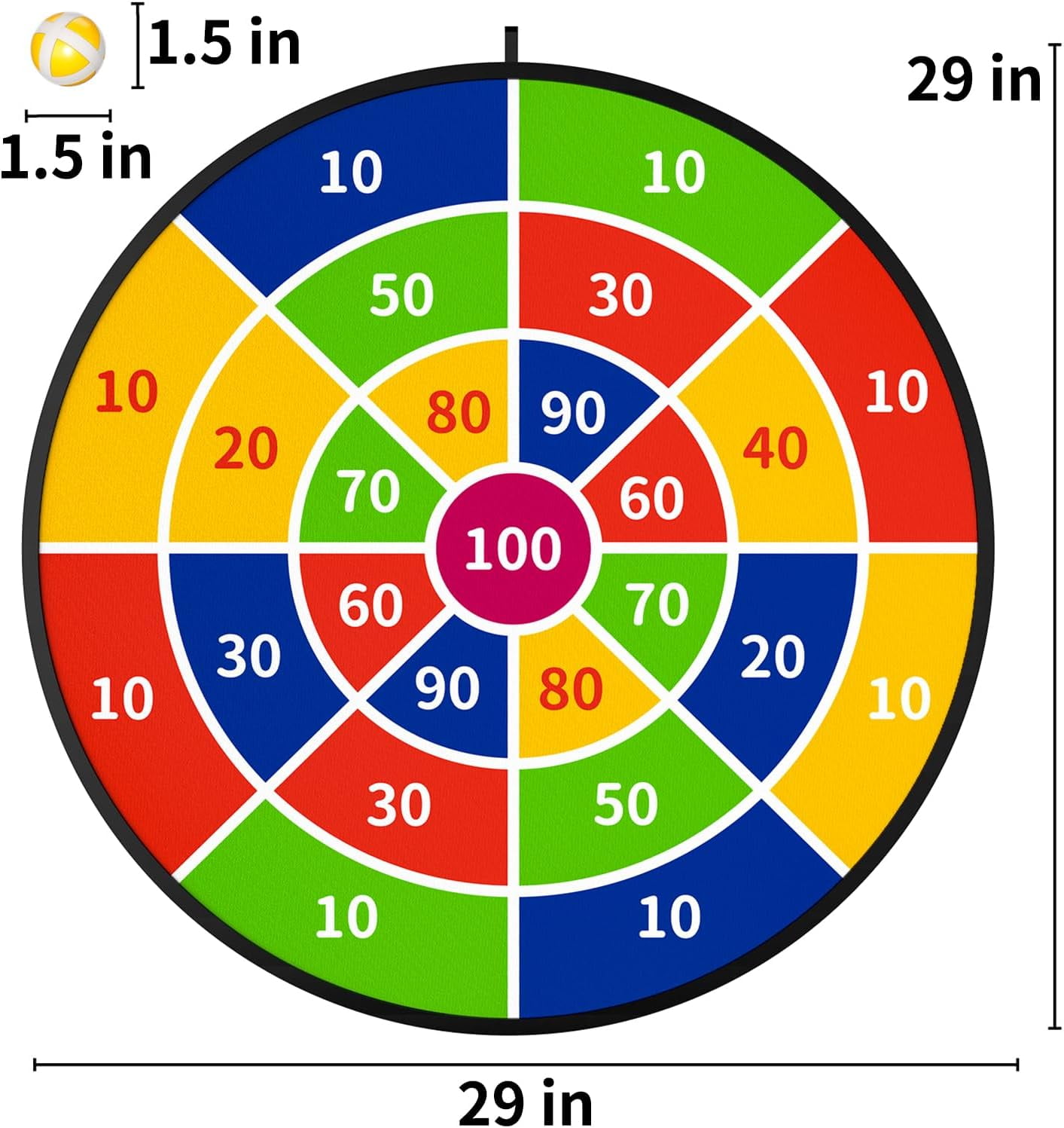 ConeWhale Large Dart Board Game Set with 20 Sticky Velcro Balls (29 in) t9fl0