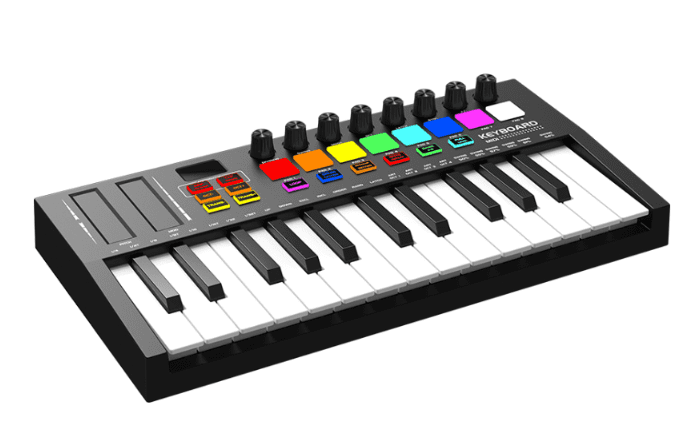 Peparins 25-Key MIDI Keyboard Controller, Compact USB DAW Integrated Music Production Keyboard with 8 Drum Pads and OLED Display (Black, 25-Key) 9pea8
