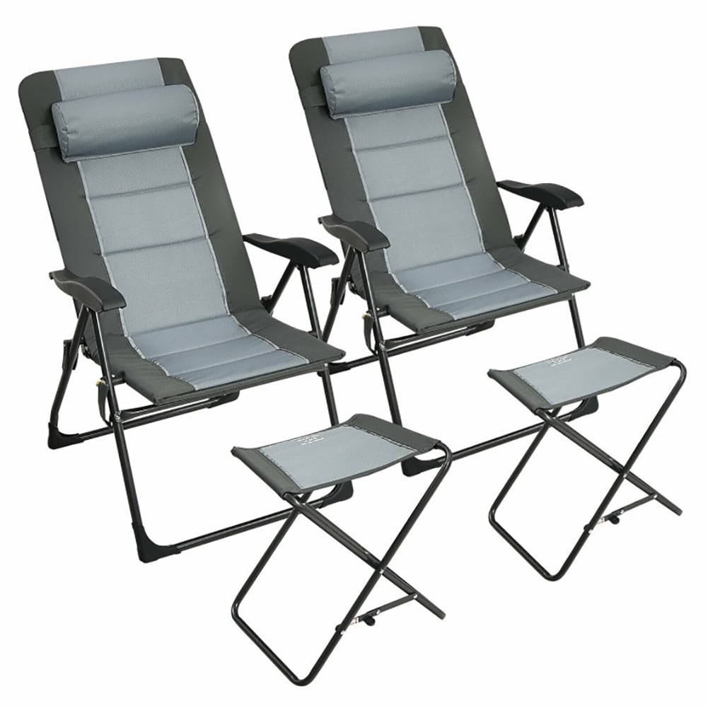 Spaco 7-Position Adjustable Reclining Beach Chair with Headrest and Footrest (Gray, 2 Pack) 0m3s9